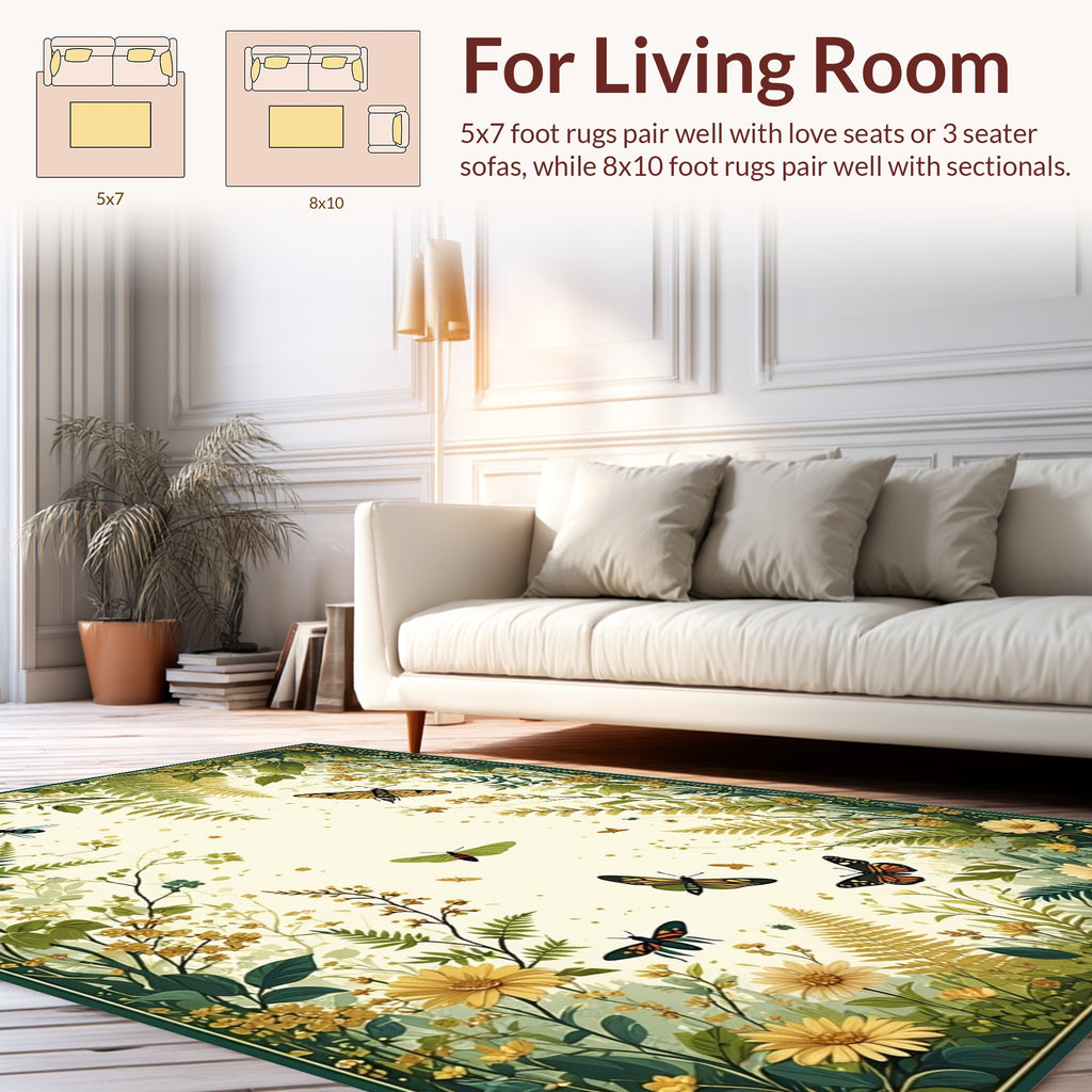 Enchanting Garden Butterfly Nature Scene Rug