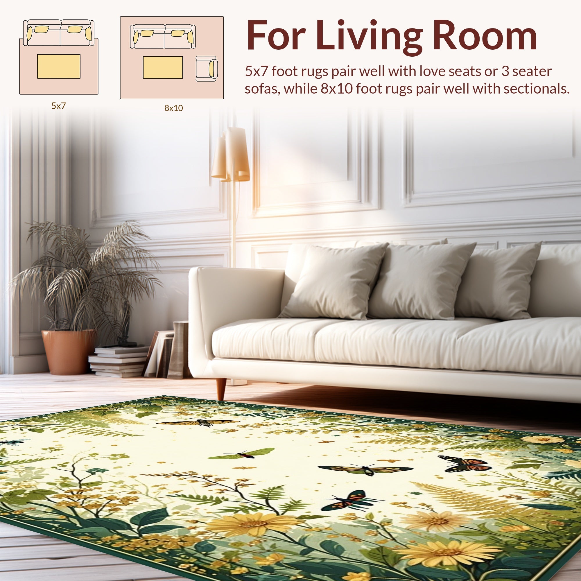 Enchanting Garden Butterfly Nature Scene Rug