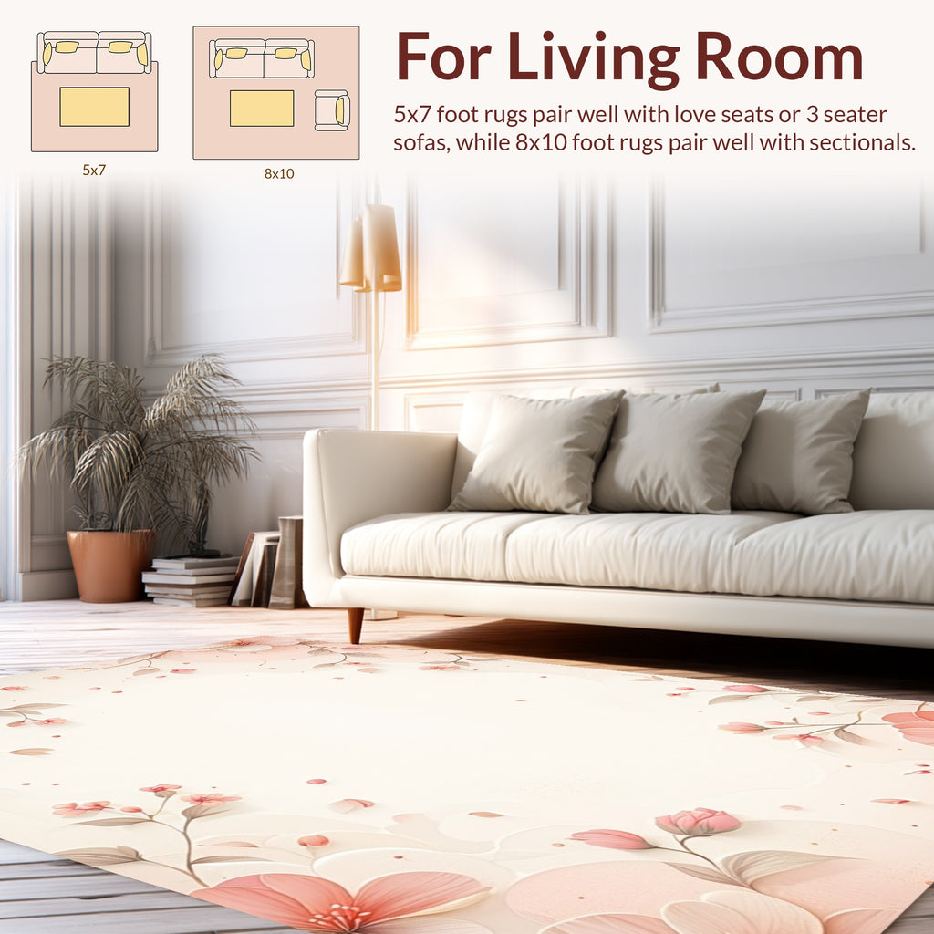 Coral Blossom Delicate Floral Design Rug