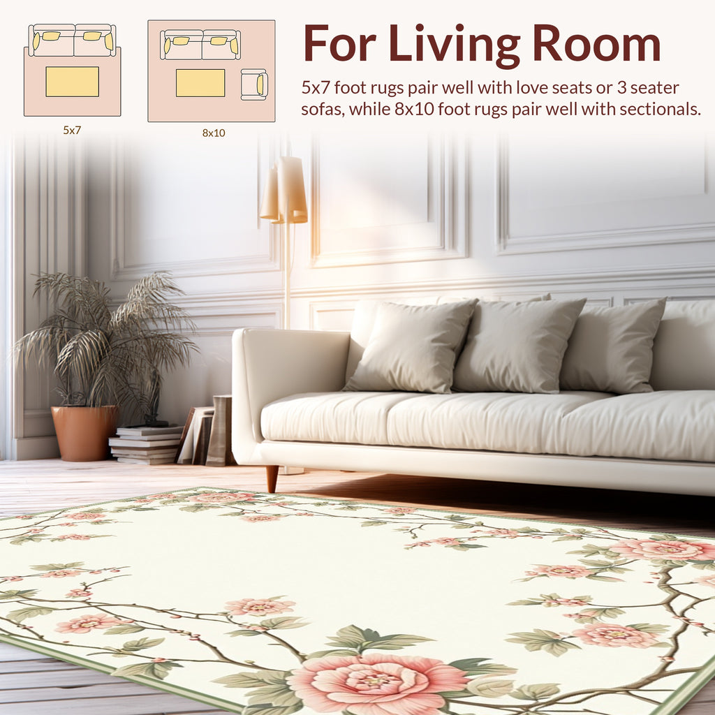 Soft Pink Floral Vine Pattern Rug