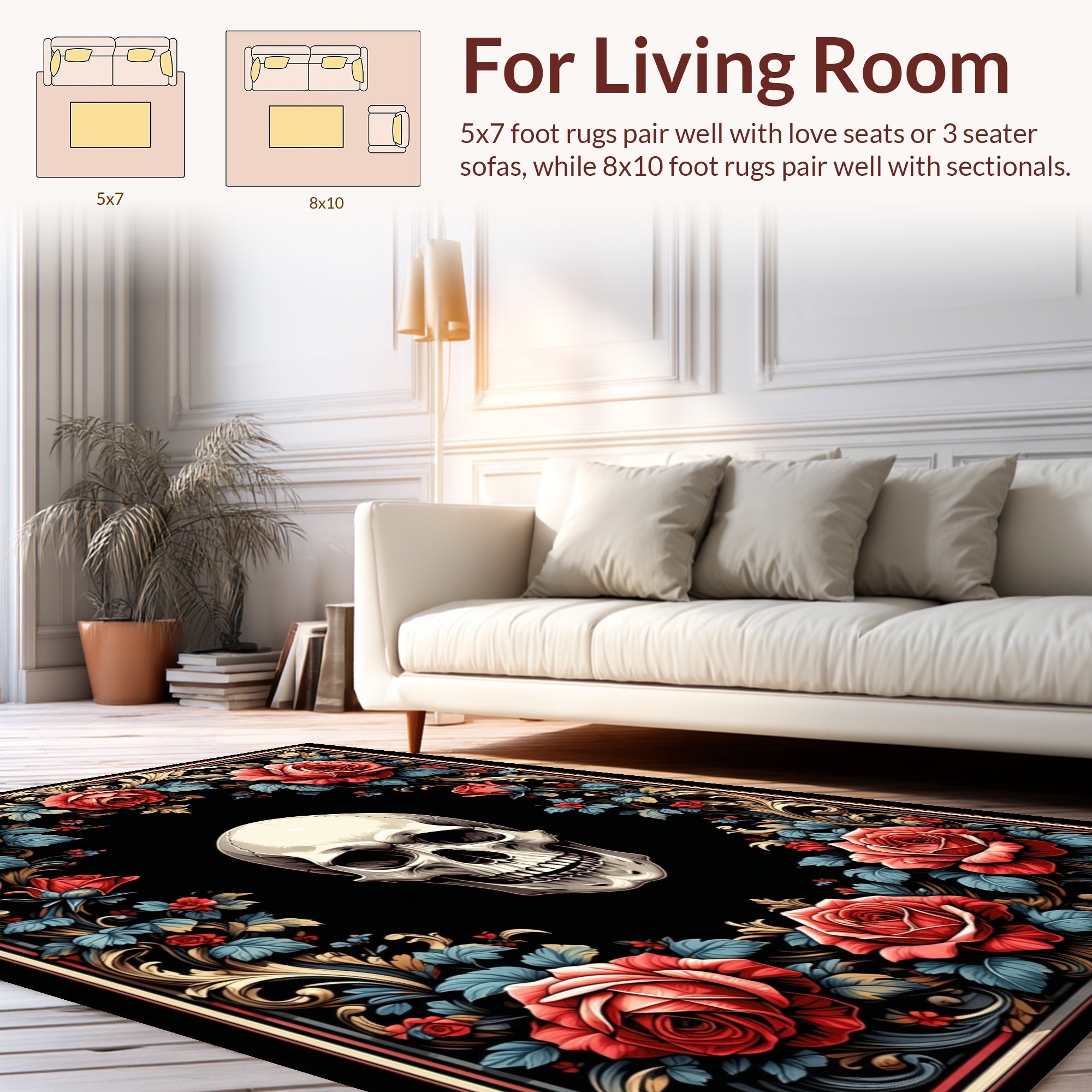 Gothic Skull Rose Frame Design Rug