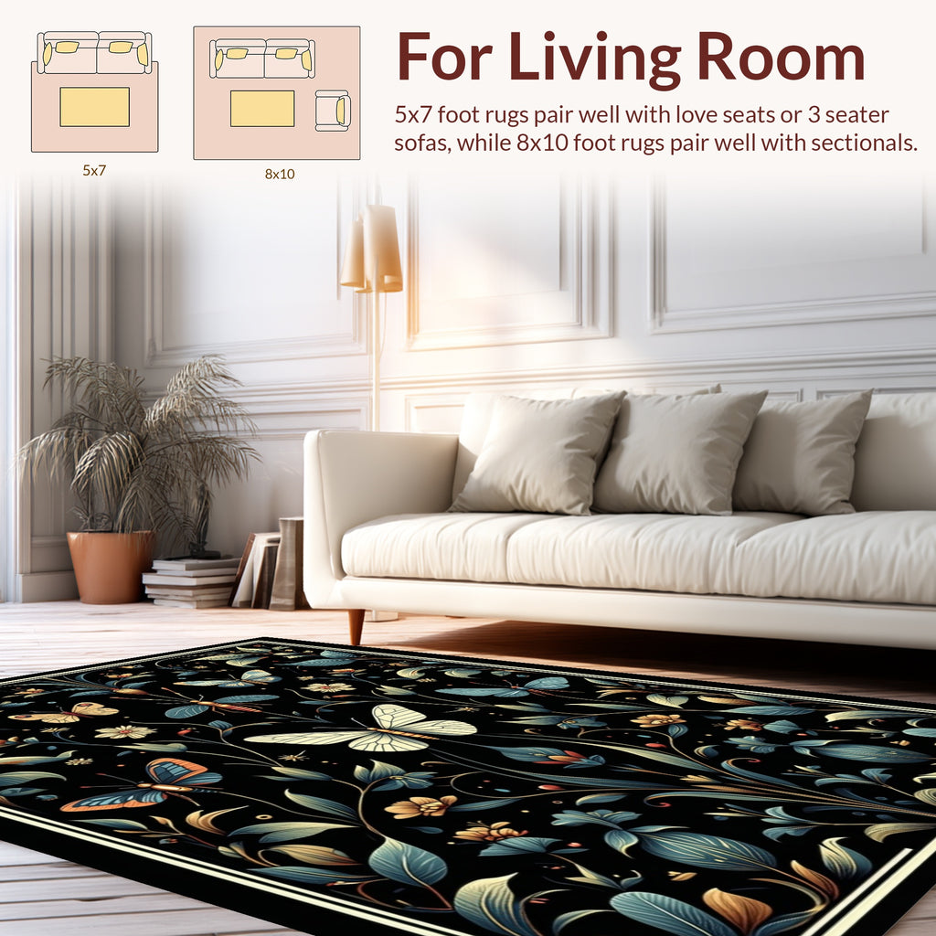 Dark Floral Butterfly Pattern Design Rug