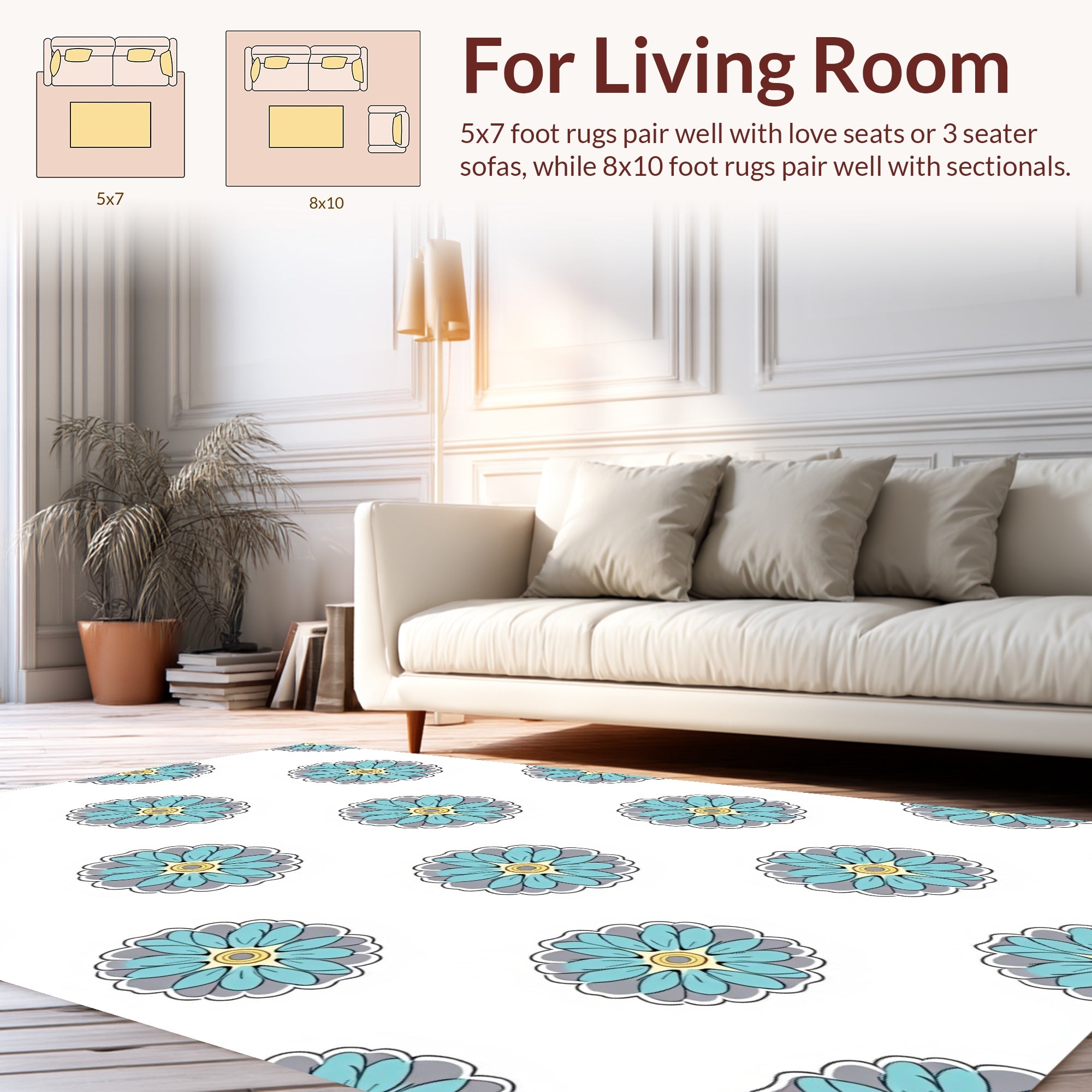 Floral Bloom Pattern with Teal Accents Rug