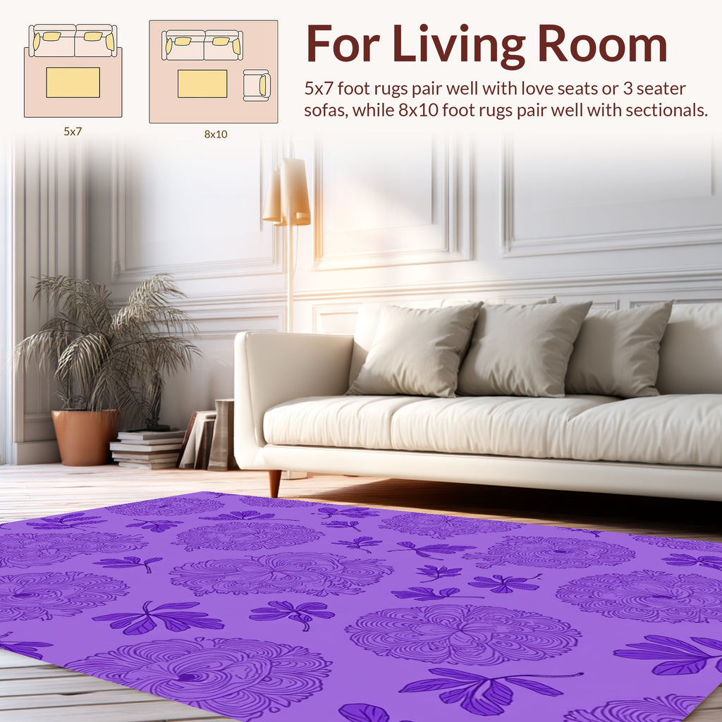 Floral Swirl Pattern on Purple Background Rug