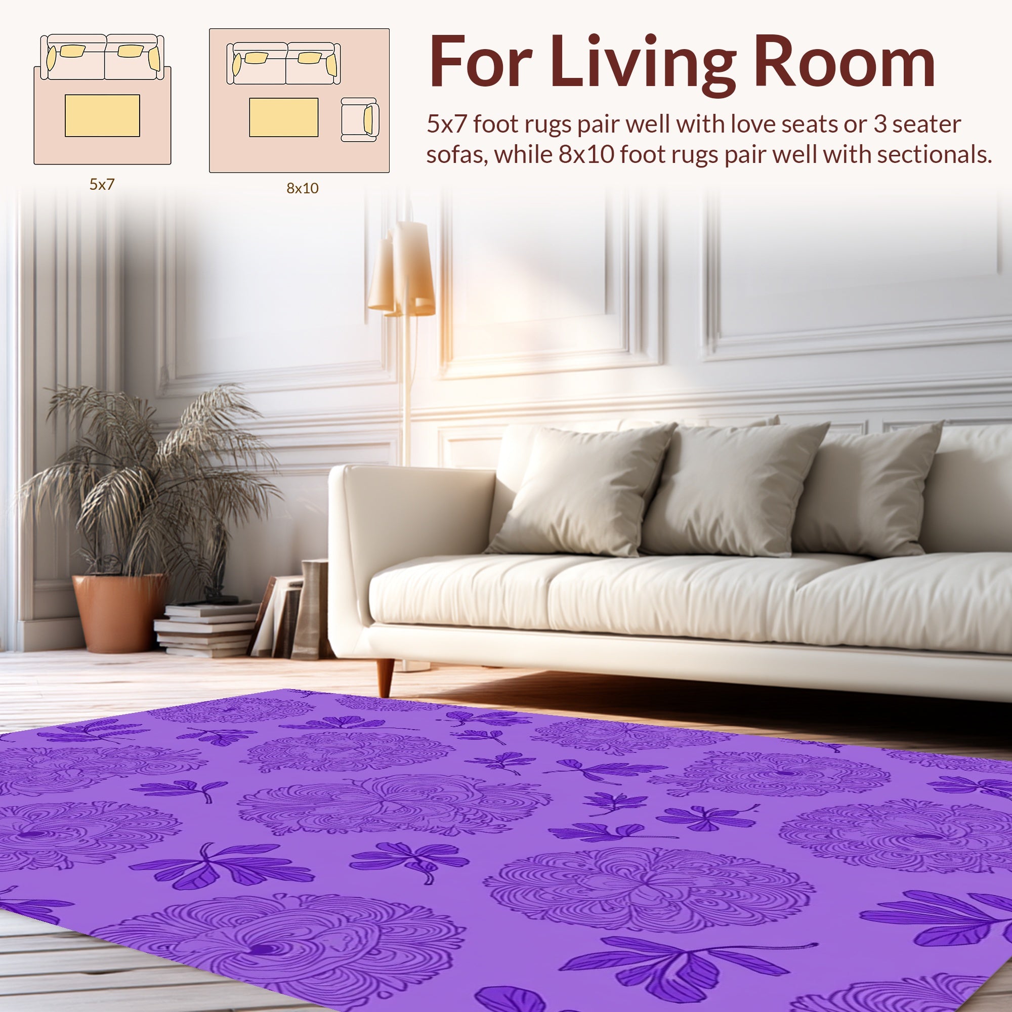 Floral Swirl Pattern on Purple Background Rug