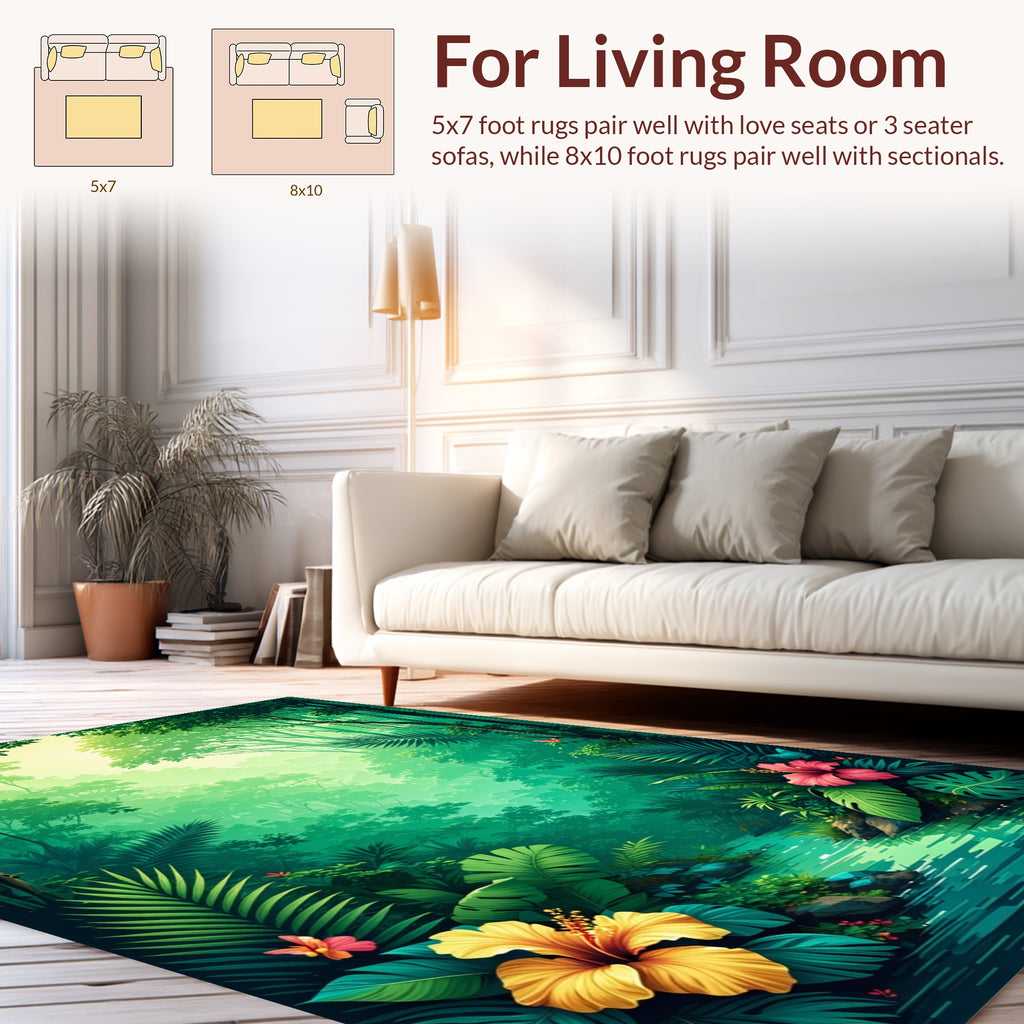 Lush Jungle River With Bright Blooms Rug