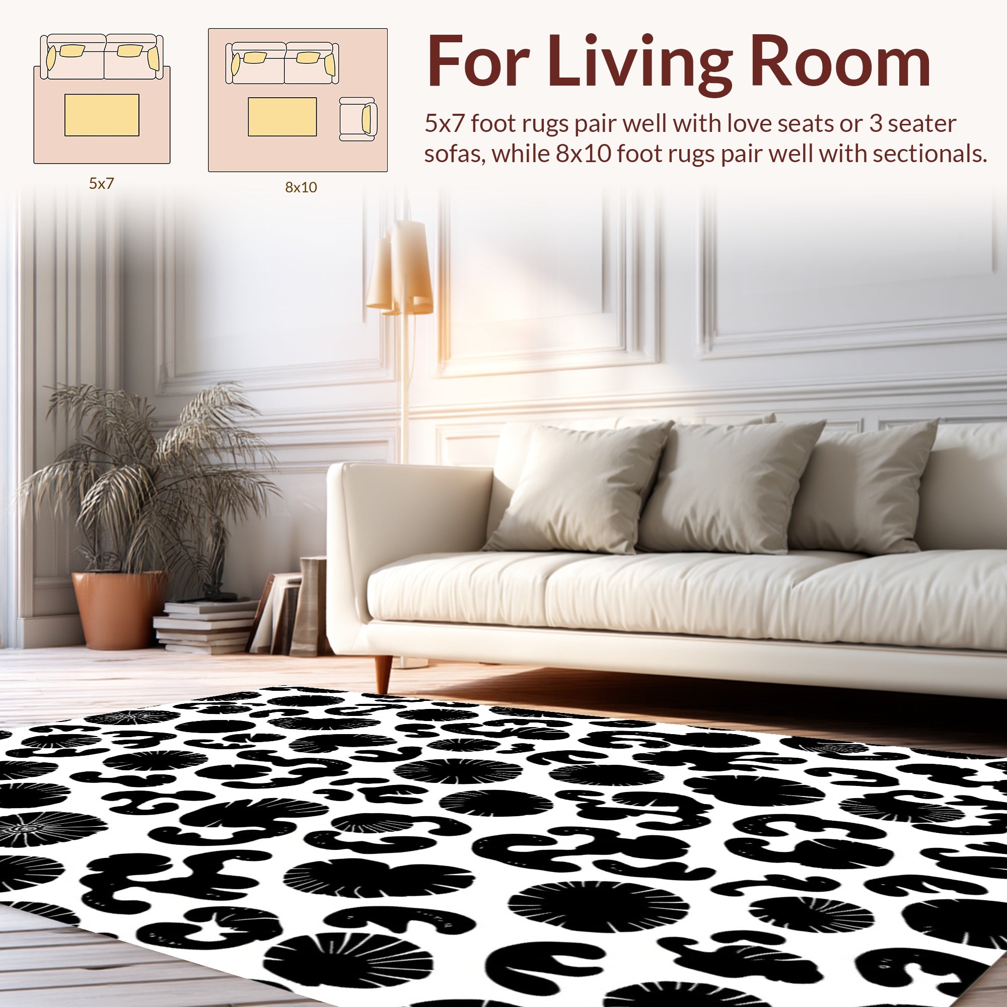 Abstract Organic Black White Pattern Rug