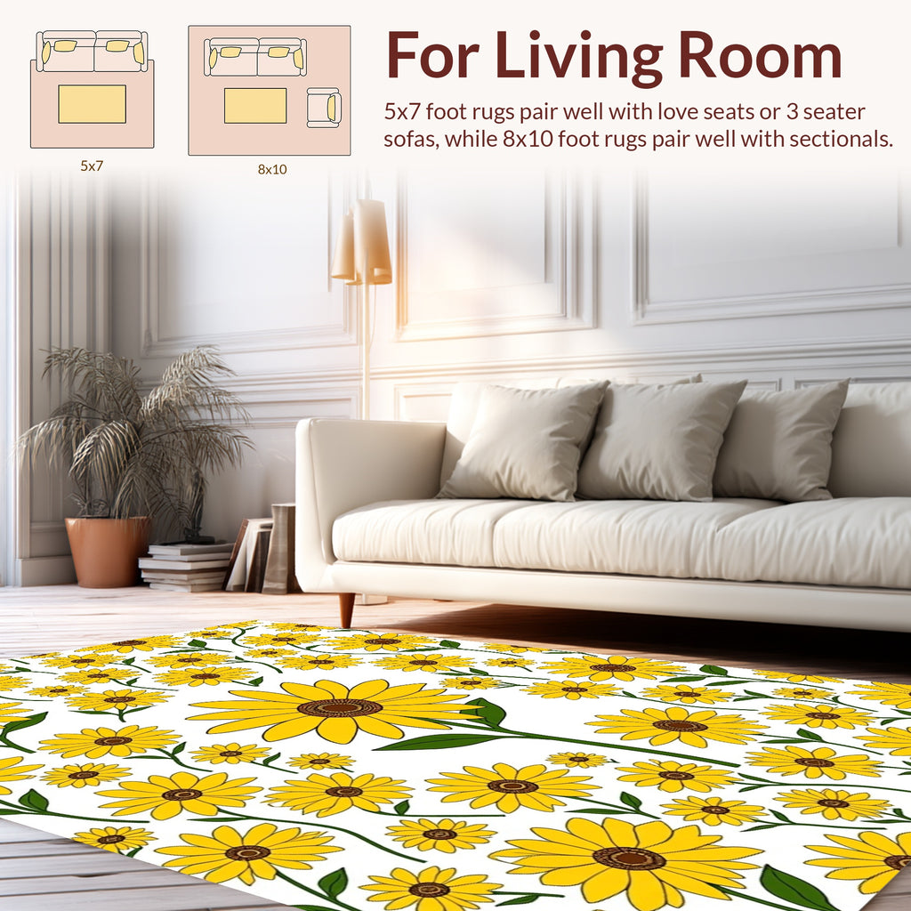 Vibrant Yellow Sunflower Pattern Rug