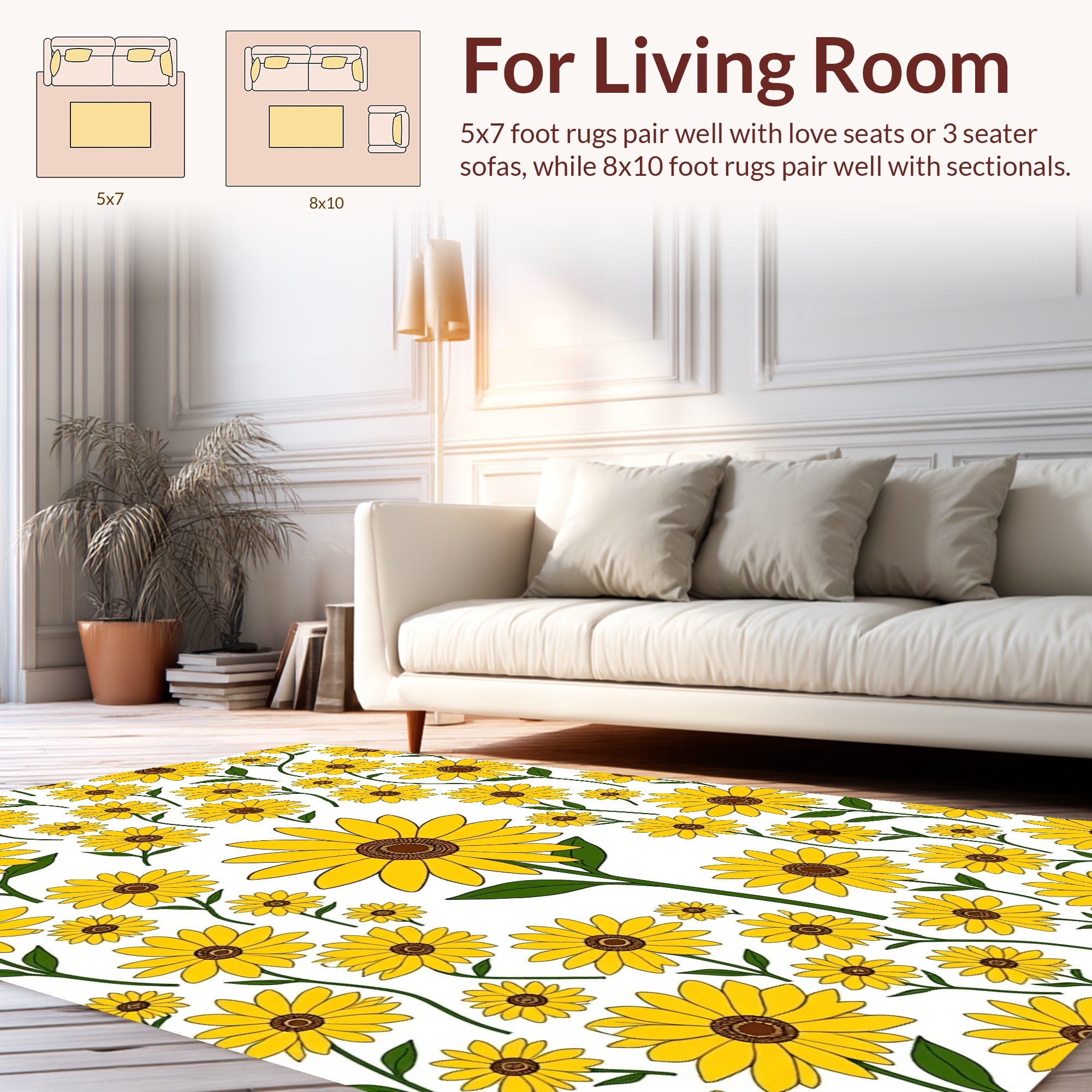 Vibrant Yellow Sunflower Pattern Rug