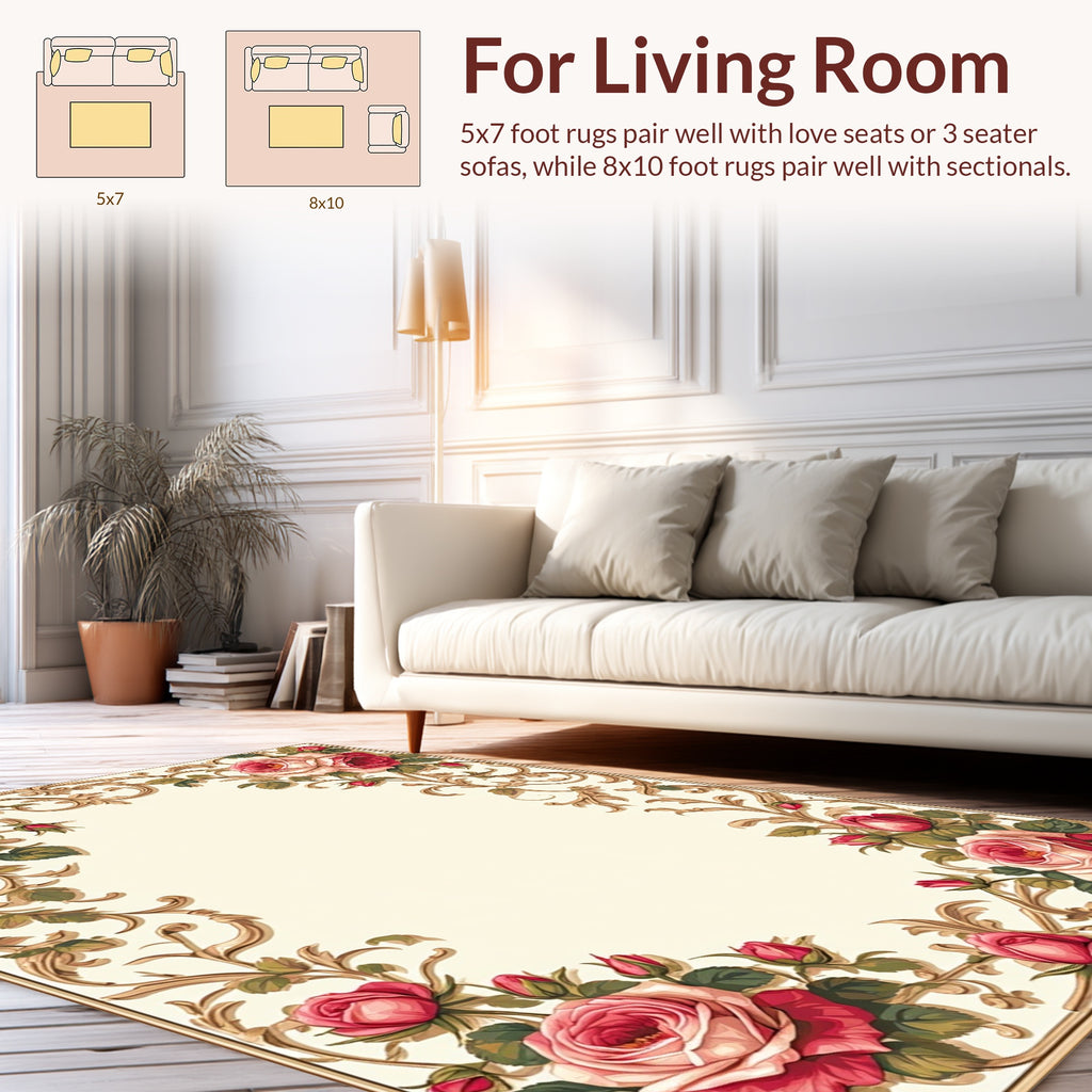 Vintage Floral Scrollwork Cream Rug
