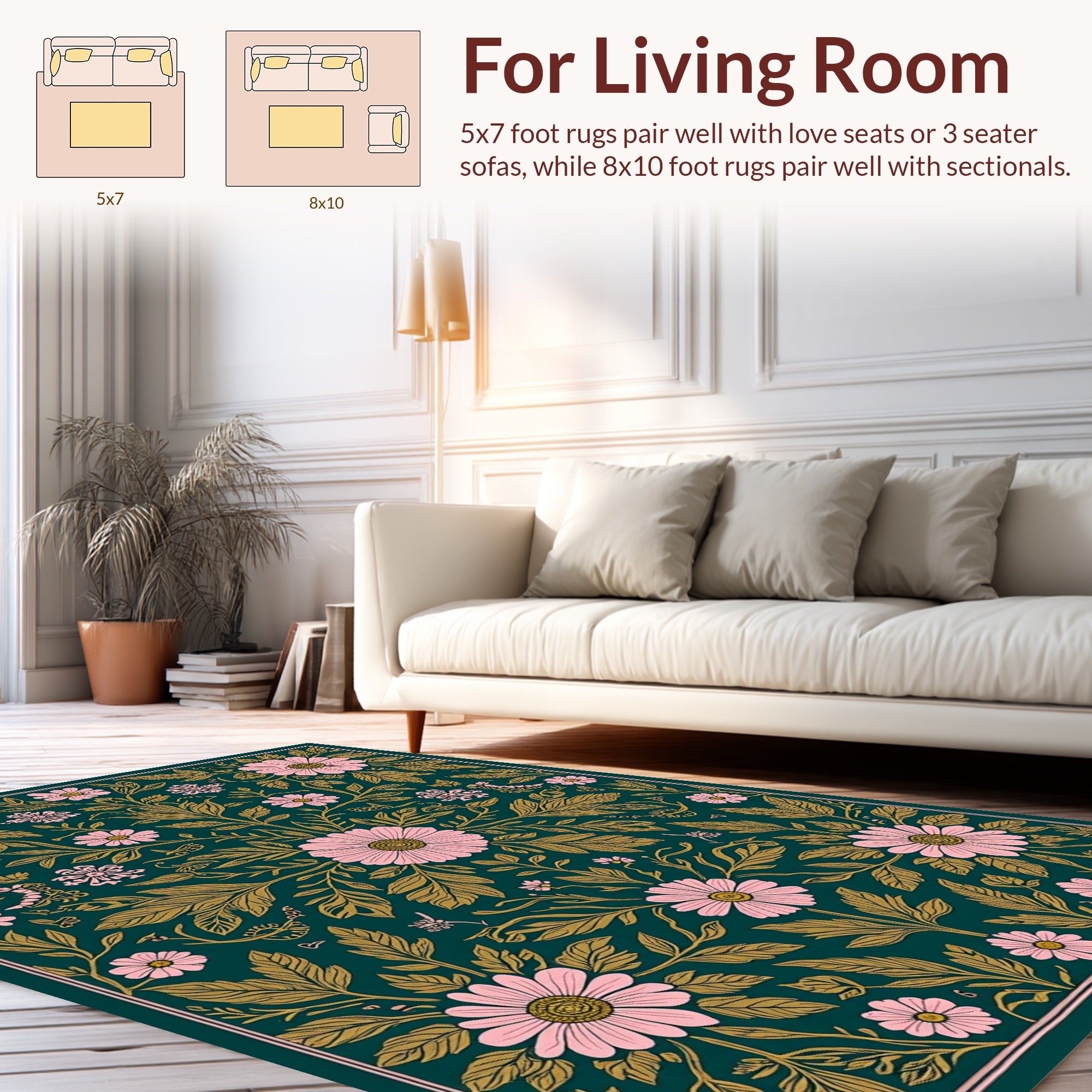 Pink Floral Botanical Pattern Rug