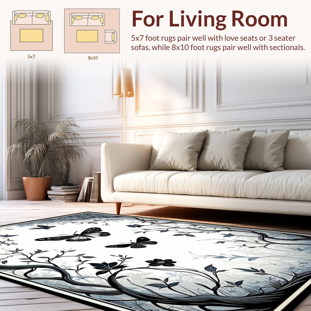 Enchanted Forest Butterfly and Tree Design Rug