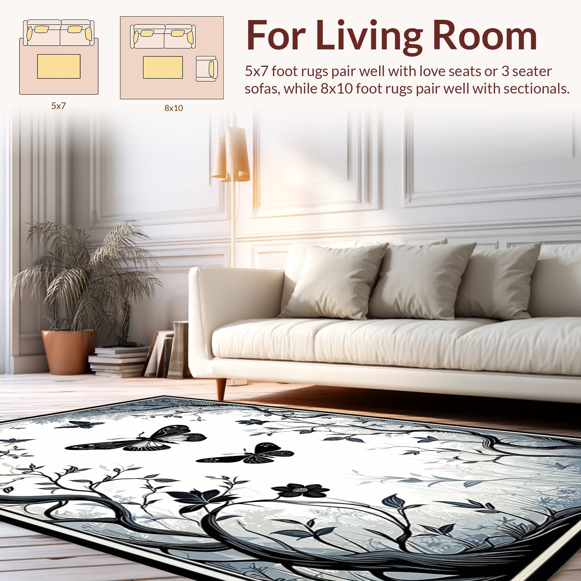 Enchanted Forest Butterfly and Tree Design Rug