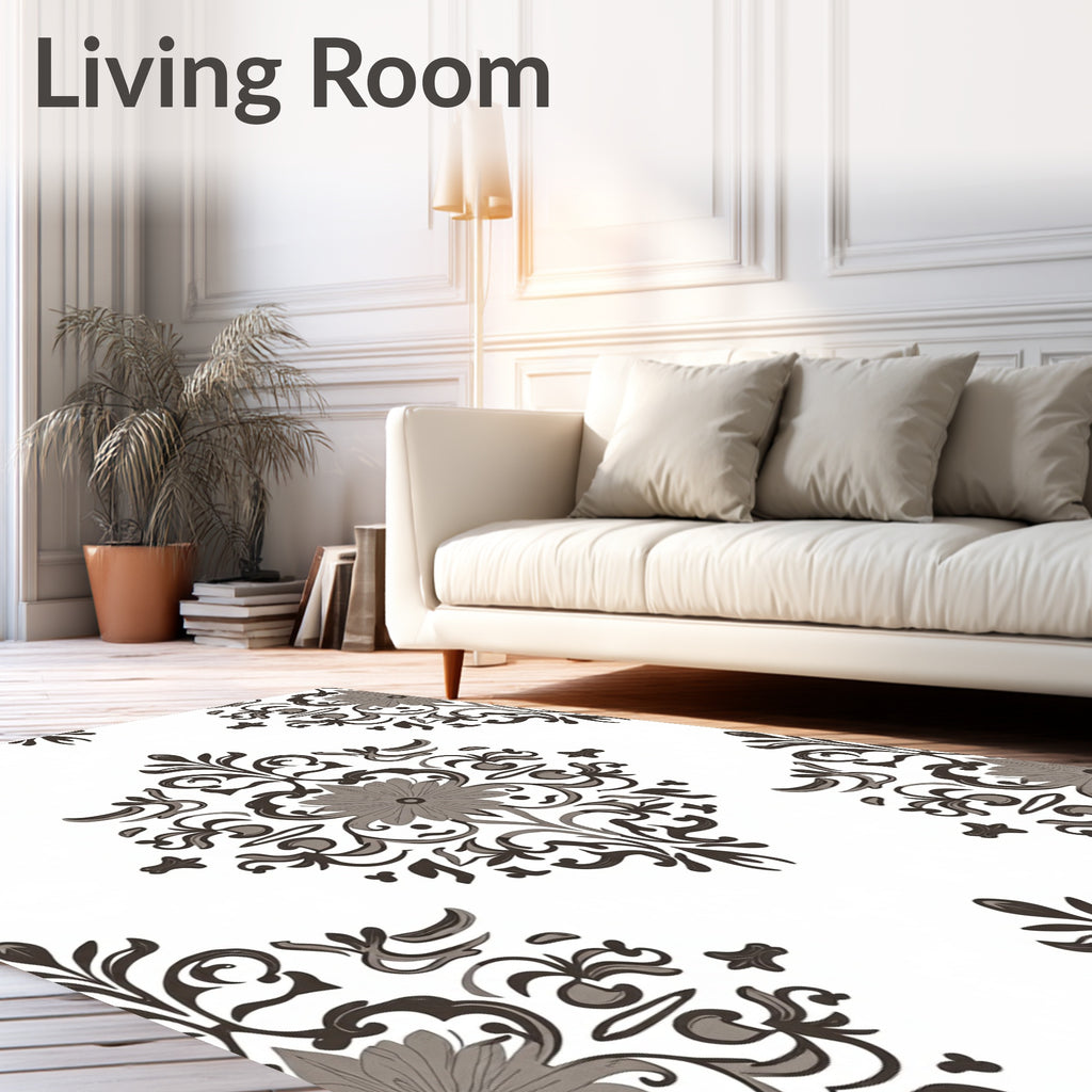 Gray Floral Damask Medallion Arrangement Rug