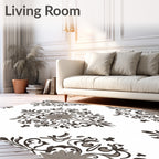 Gray Floral Damask Medallion Arrangement Rug