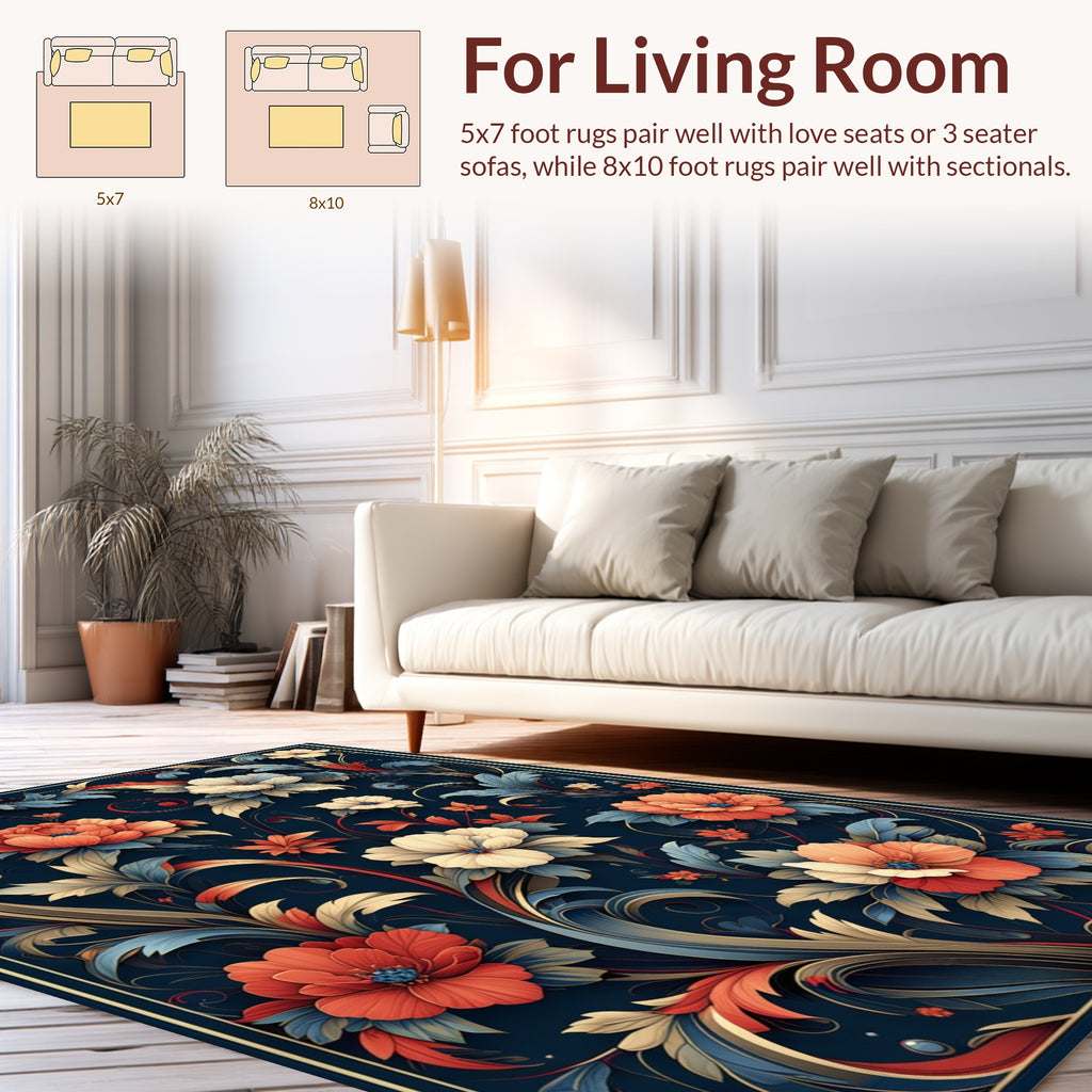 Vintage Floral Scroll Pattern Rug