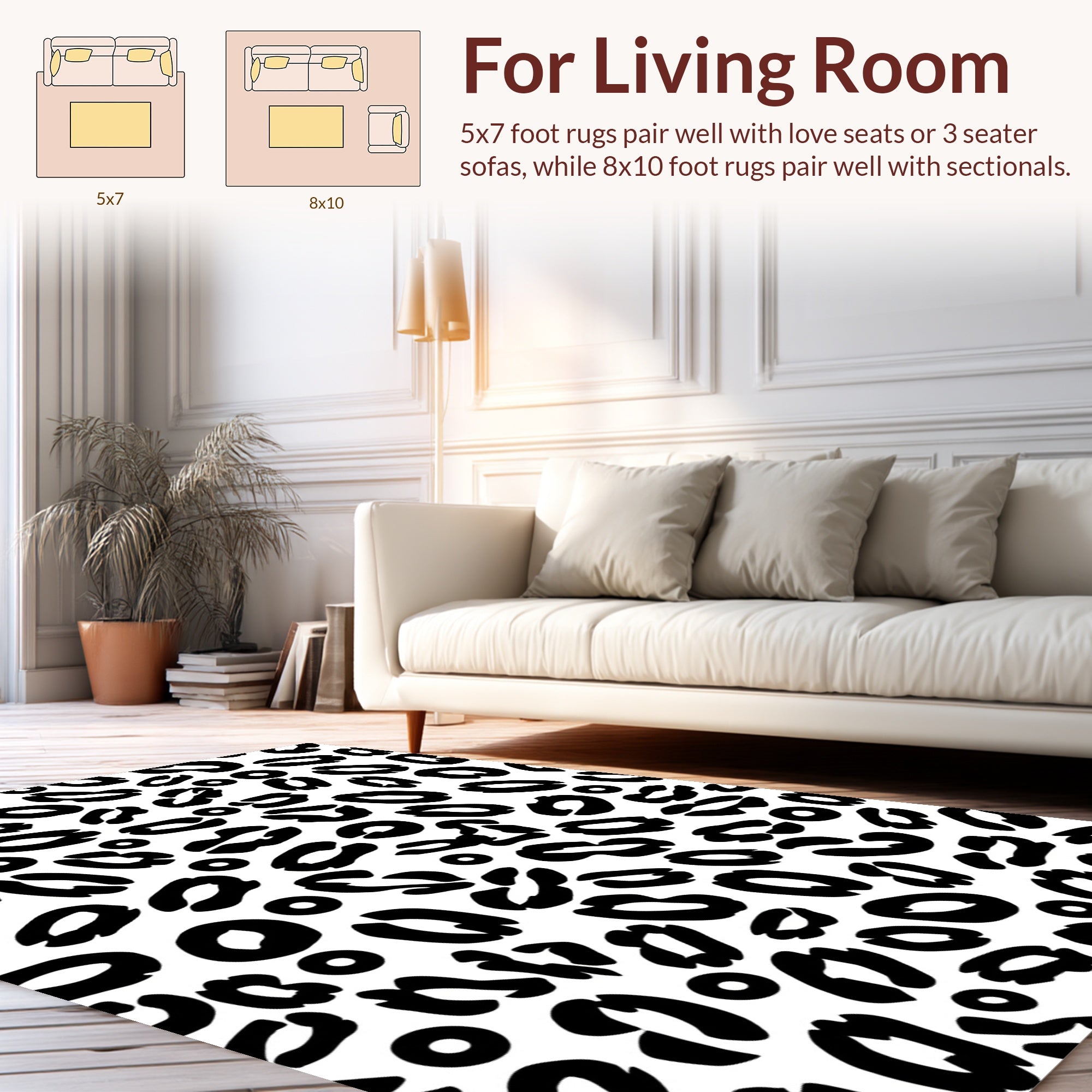 Bold Black White Leopard Print Pattern Rug