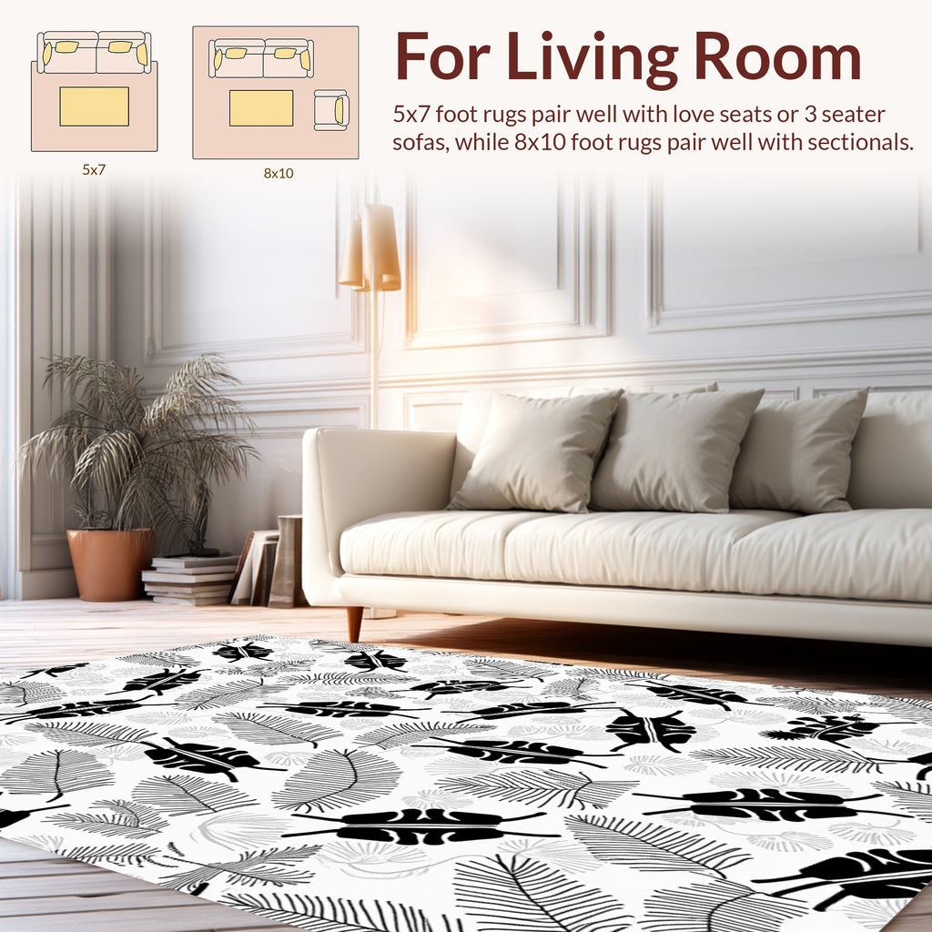 Monochrome Fern and Organic Pattern Rug
