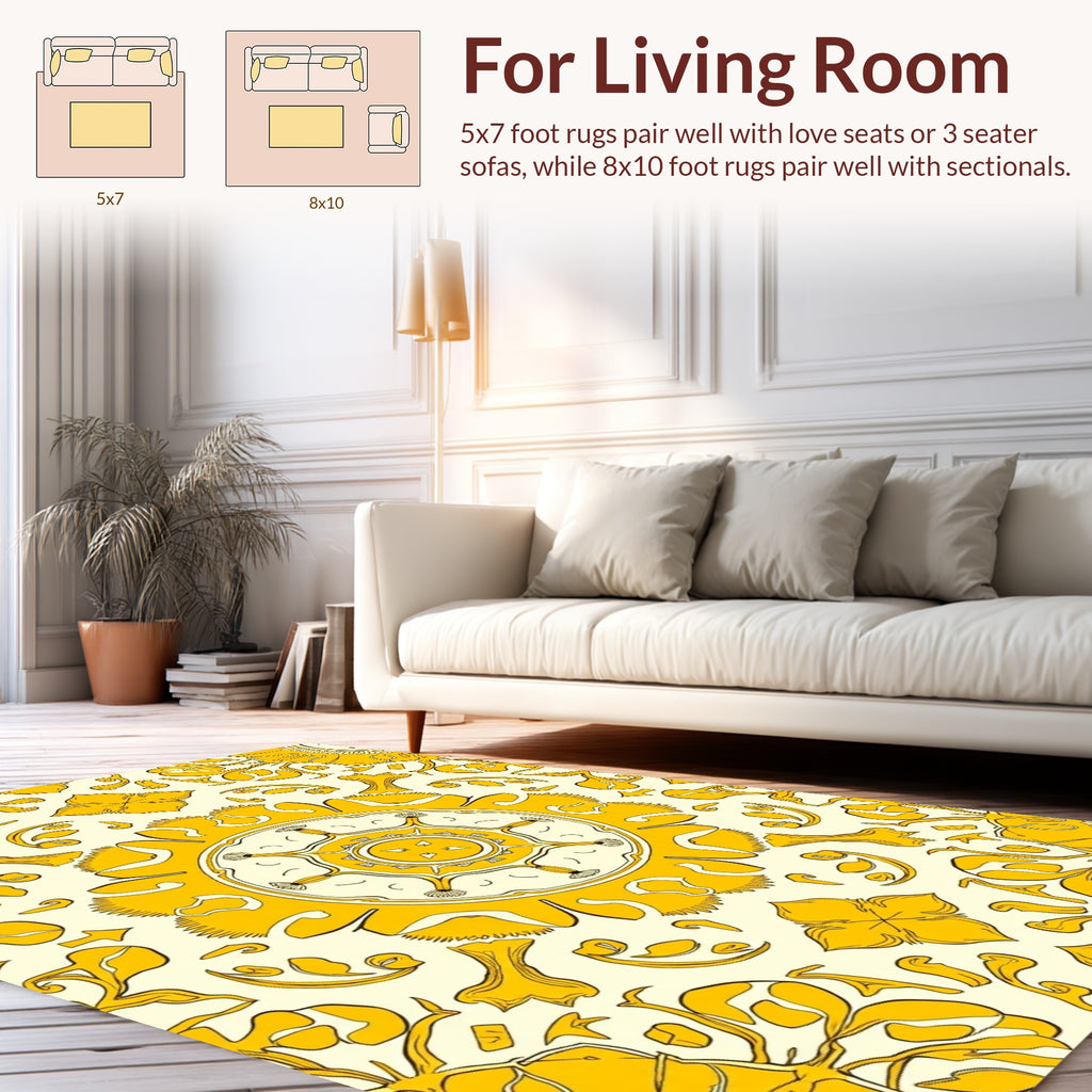 Golden Sunburst Floral Symmetry Rug
