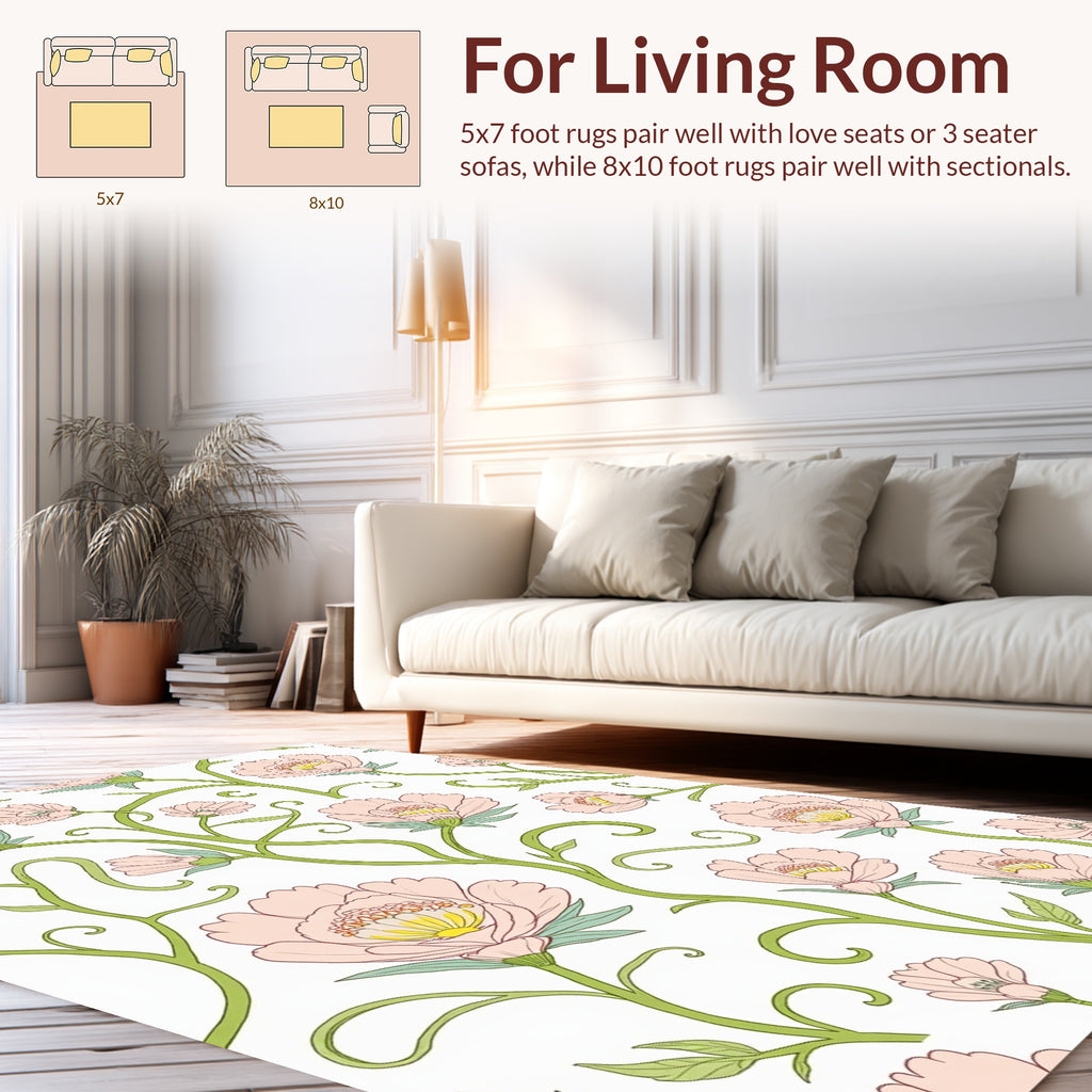 Romantic Pink Floral Vine Pattern Rug