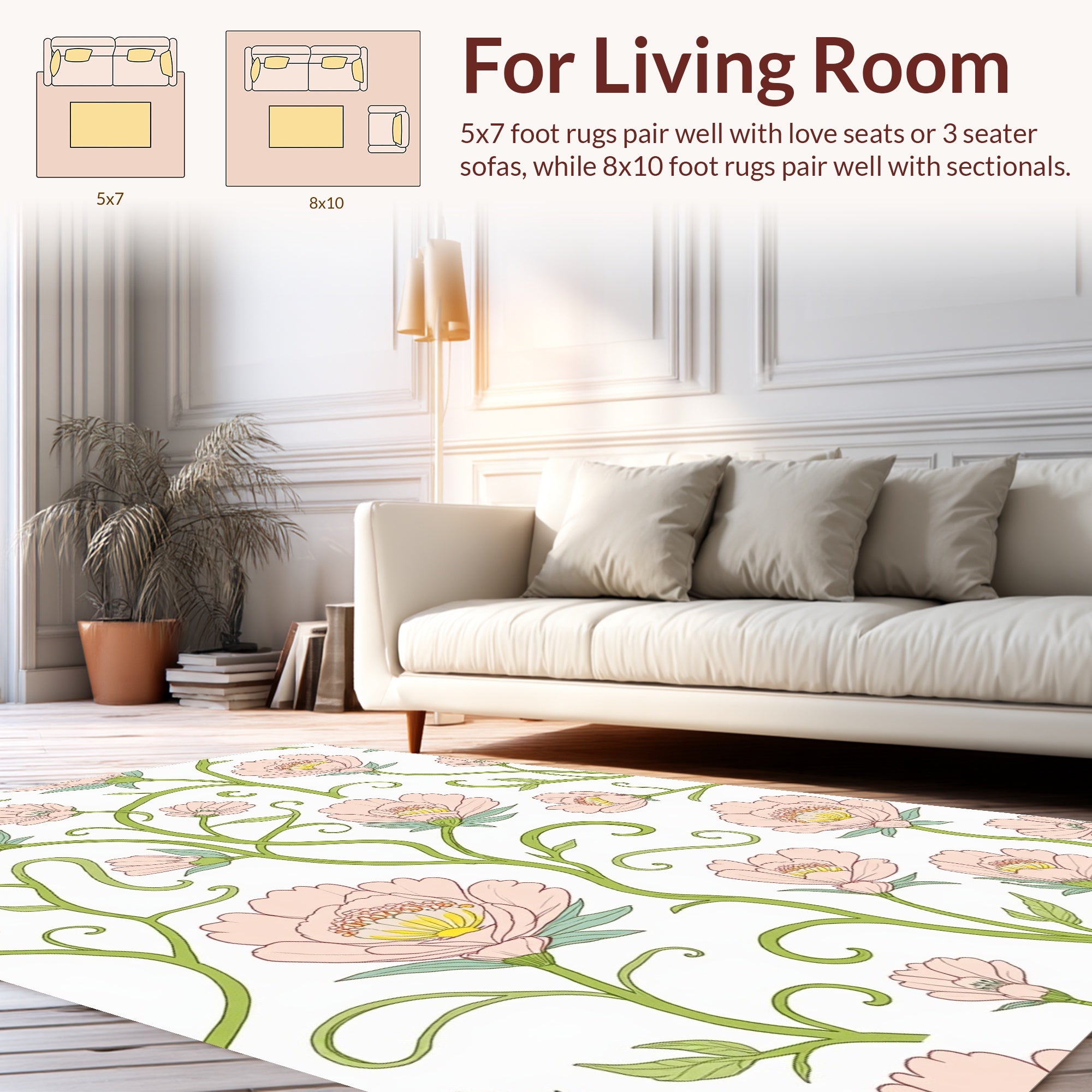 Romantic Pink Floral Vine Pattern Rug