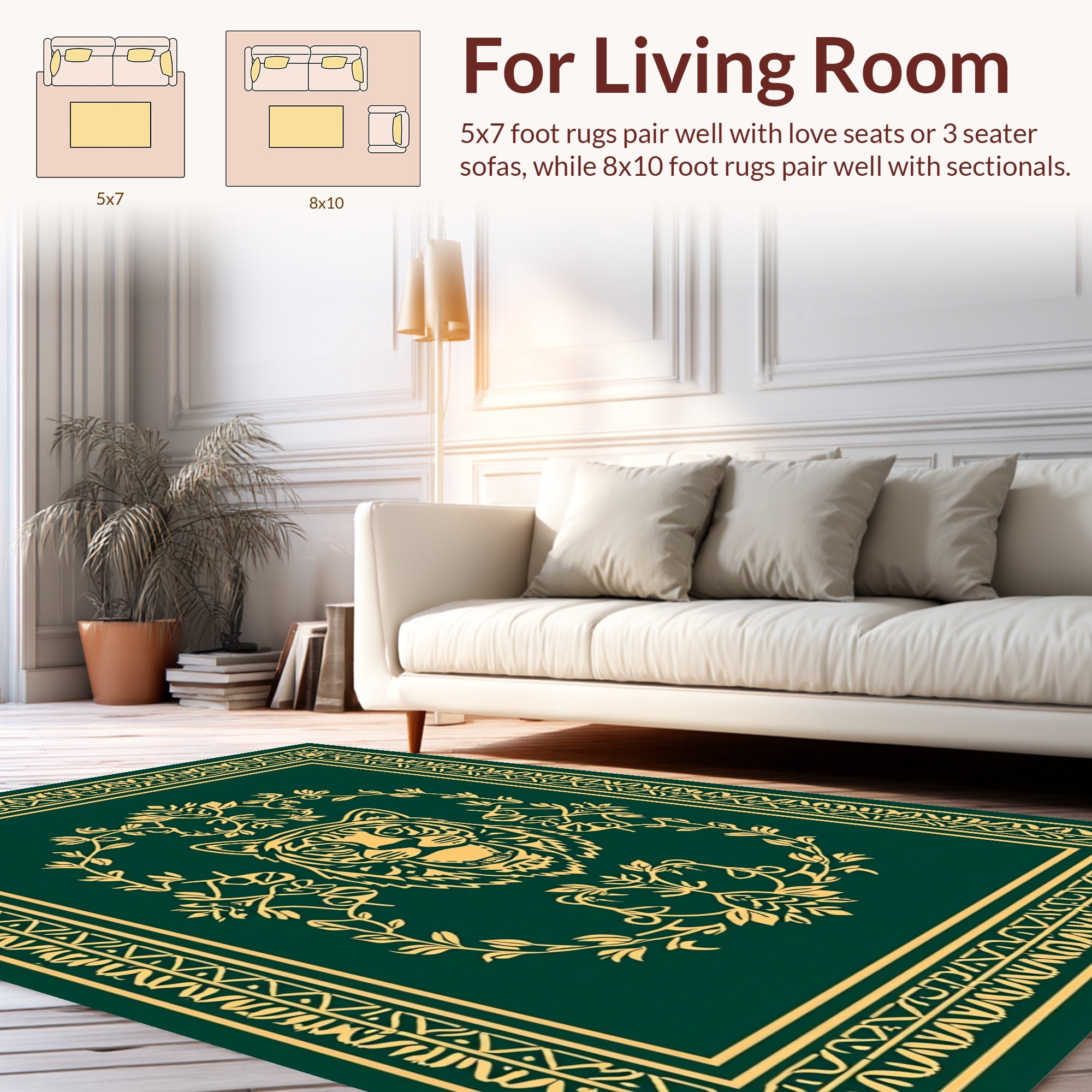Bold Tiger Floral Emblem Design Rug