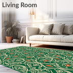 Emerald Green Cream Orange Floral Scroll Rug