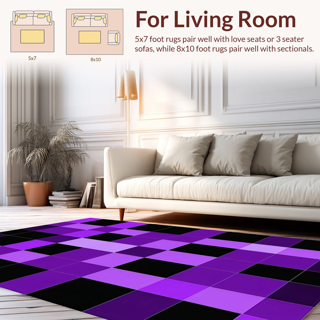 Checkerboard Pattern In Purple And Black Rug