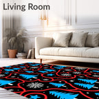Blue Spruce Snowflakes Red Swirls Rug