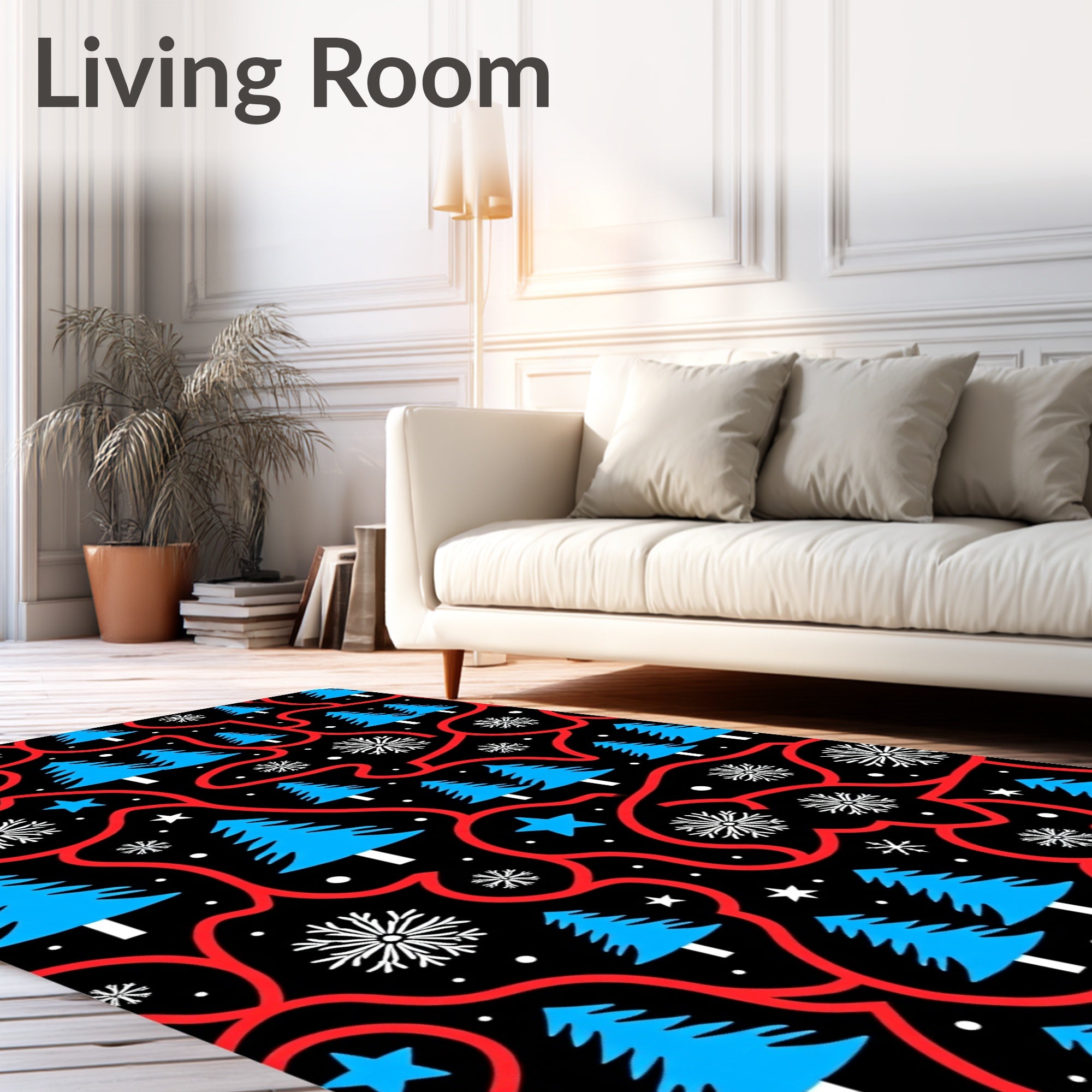 Blue Spruce Snowflakes Red Swirls Rug