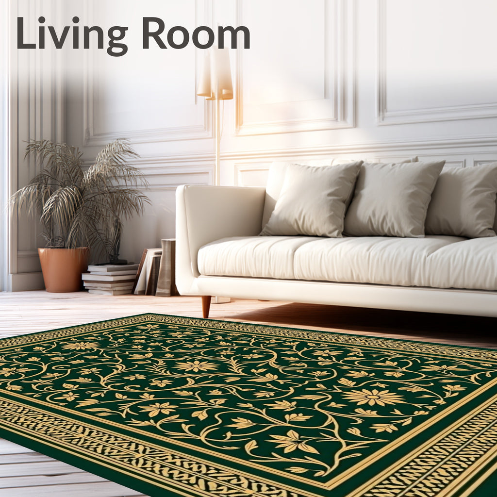 Emerald Golden Floral Arabesque Rug