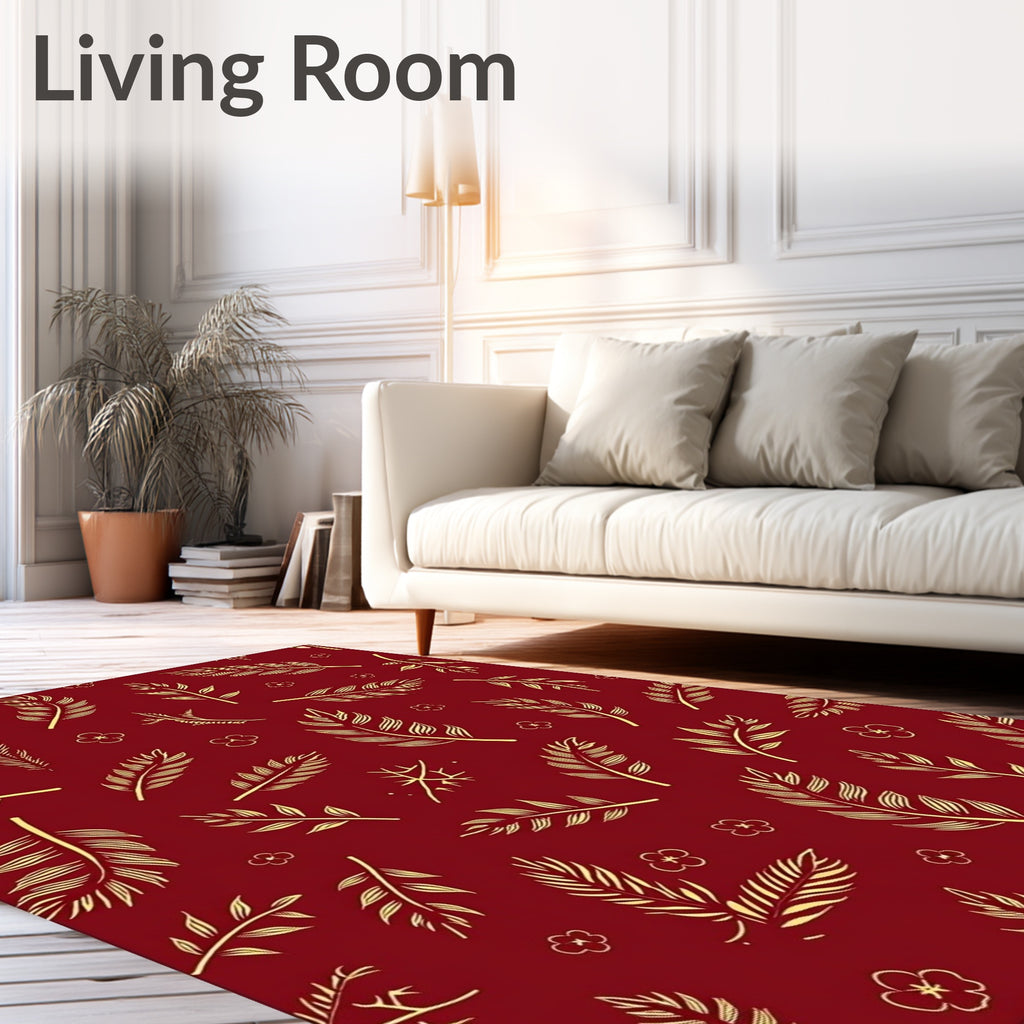 Golden Feather and Flower Scatter Rug