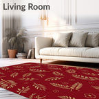 Golden Feather and Flower Scatter Rug
