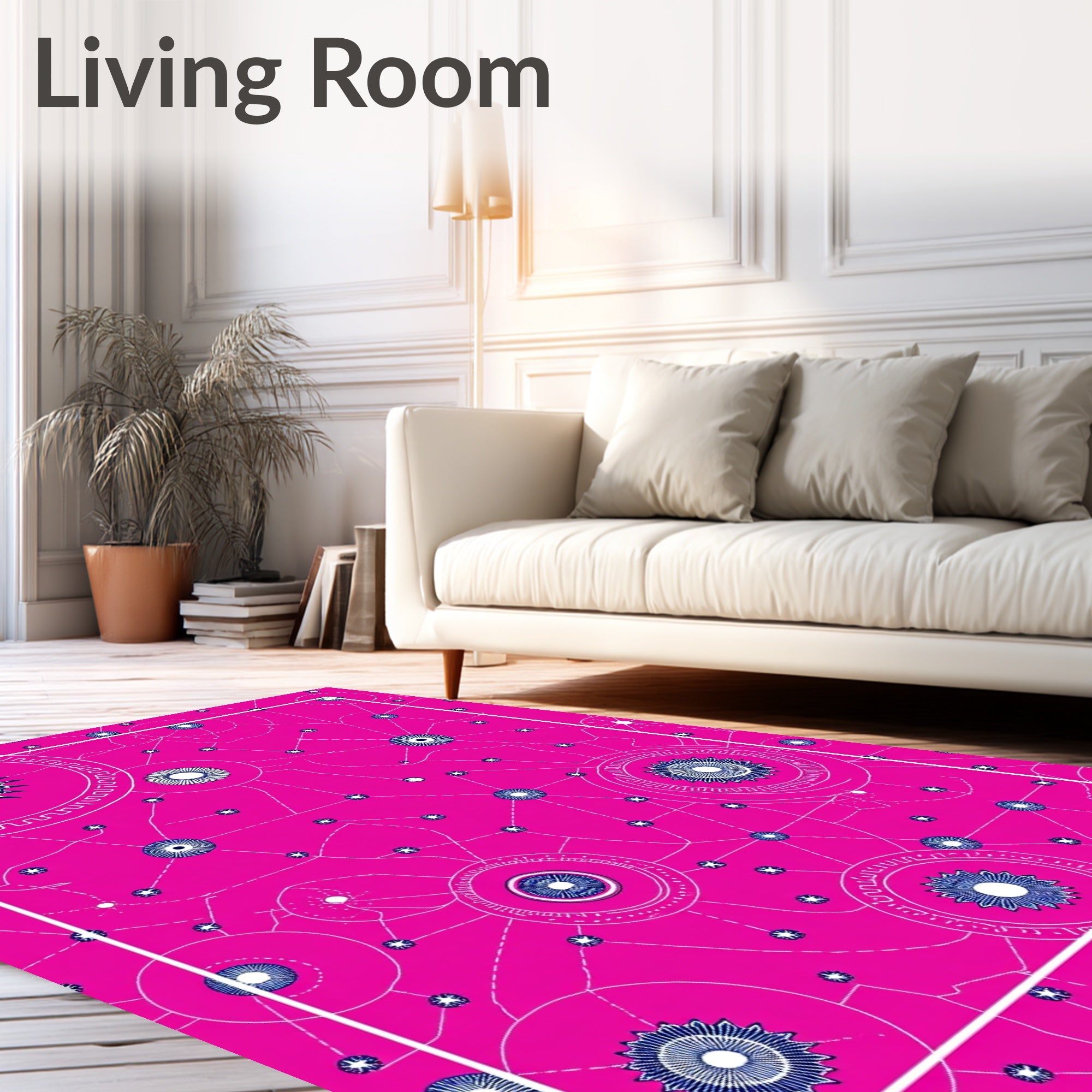 Bright Pink Starburst Geometric Connections Rug