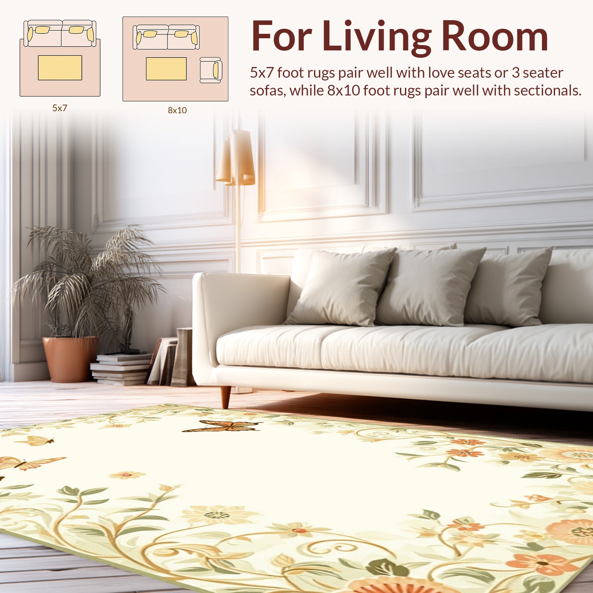 Cream Butterfly Garden Floral Vines Rug