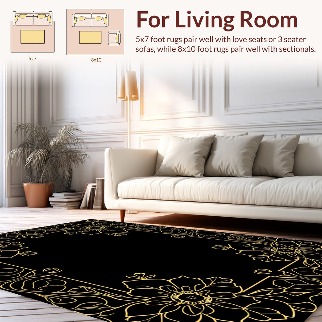 Gold Floral Art Nouveau Border Design Rug