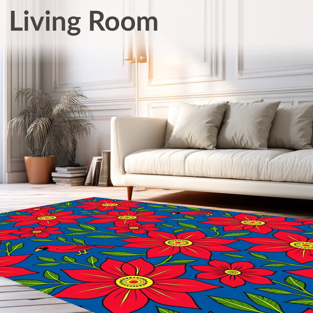 Vibrant Red Floral Cardinal Harmony Rug