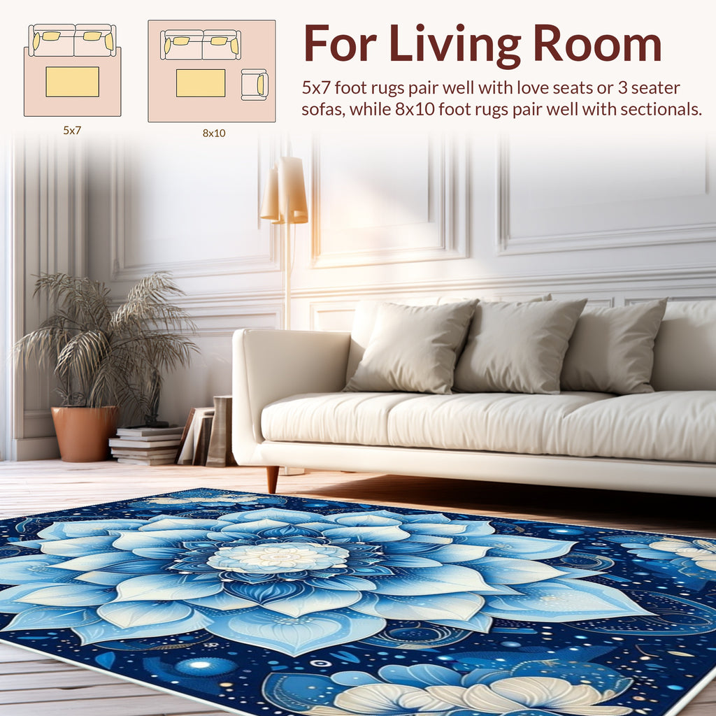 Intricate Blue Mandala Floral Pattern Rug