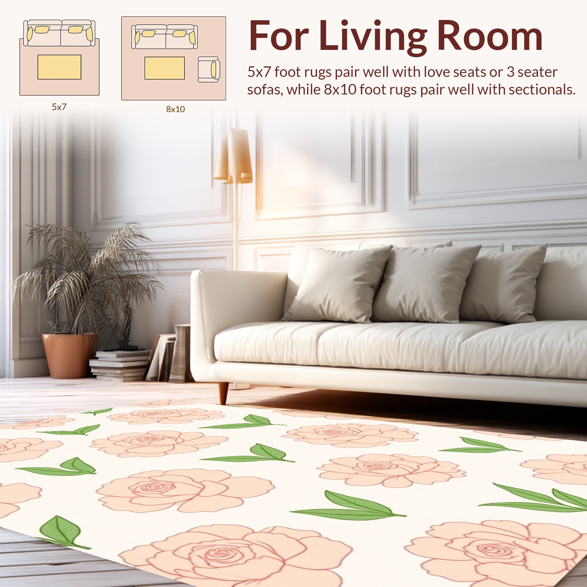 Soft Pink Floral Pattern Rug