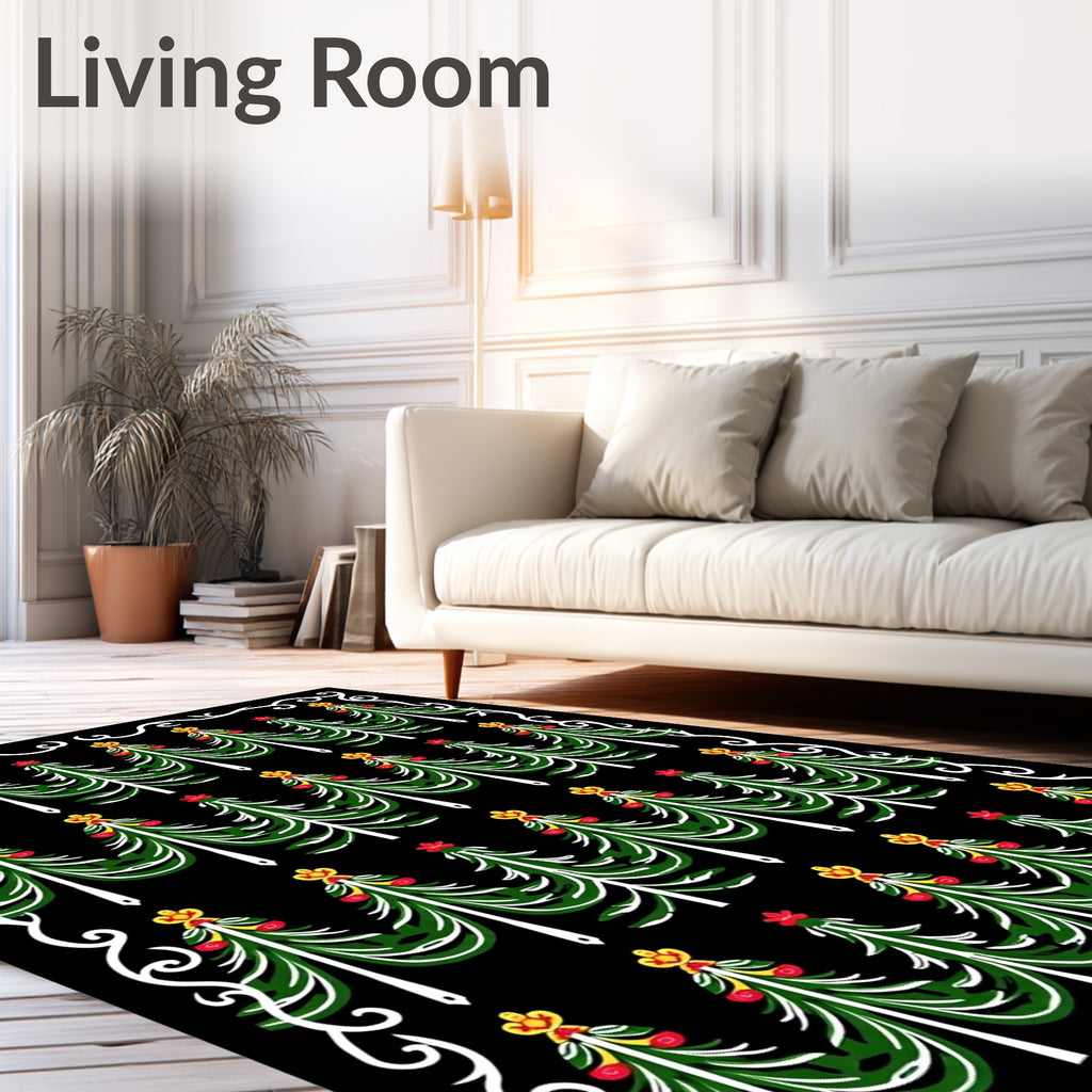 Christmas Tree Red Yellow Garland Rug