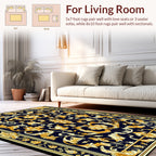Ornate Gold Leaf Floral Design Rug