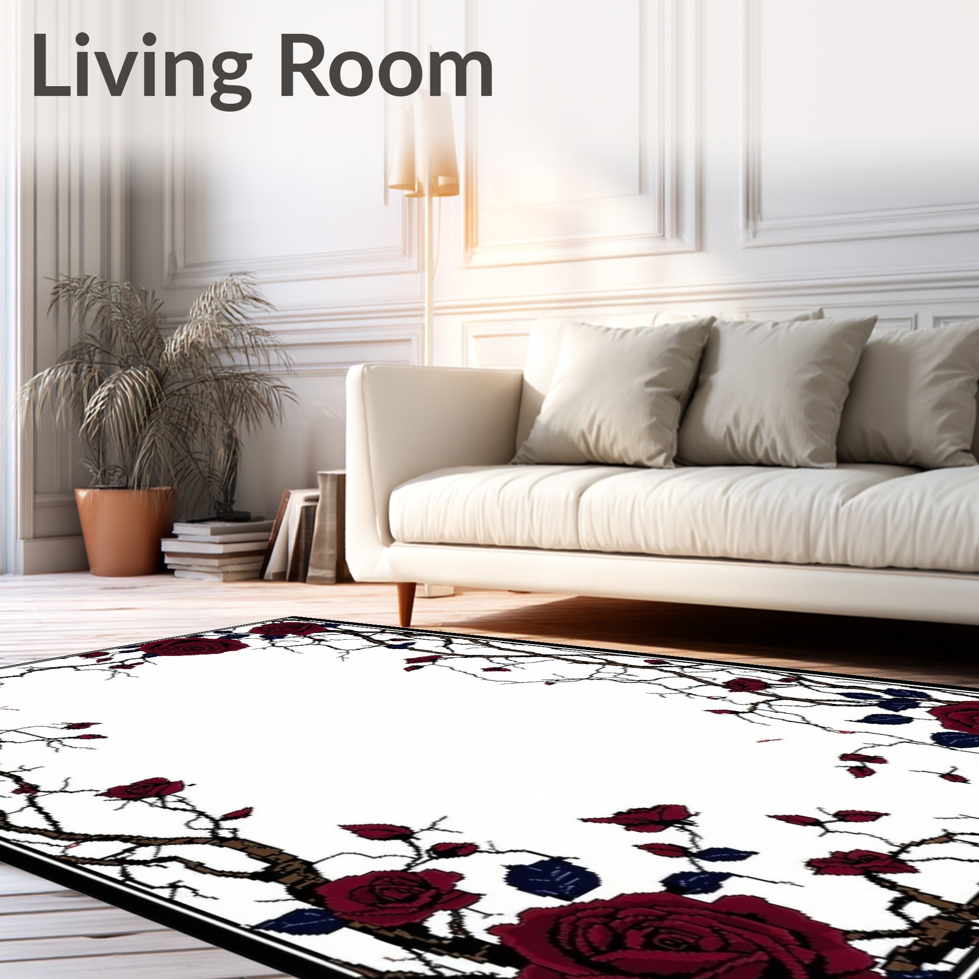 Dark Rose Vine Botanical Pattern Rug