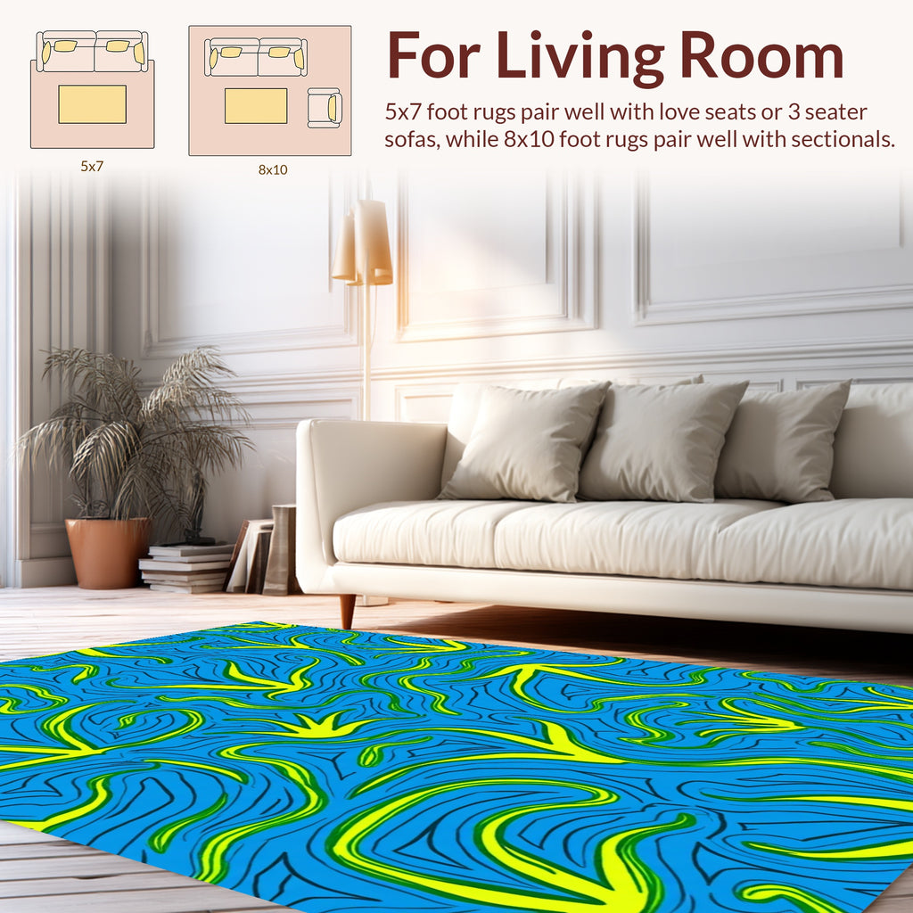 Vivid Blue Yellow Swirl Pattern Rug