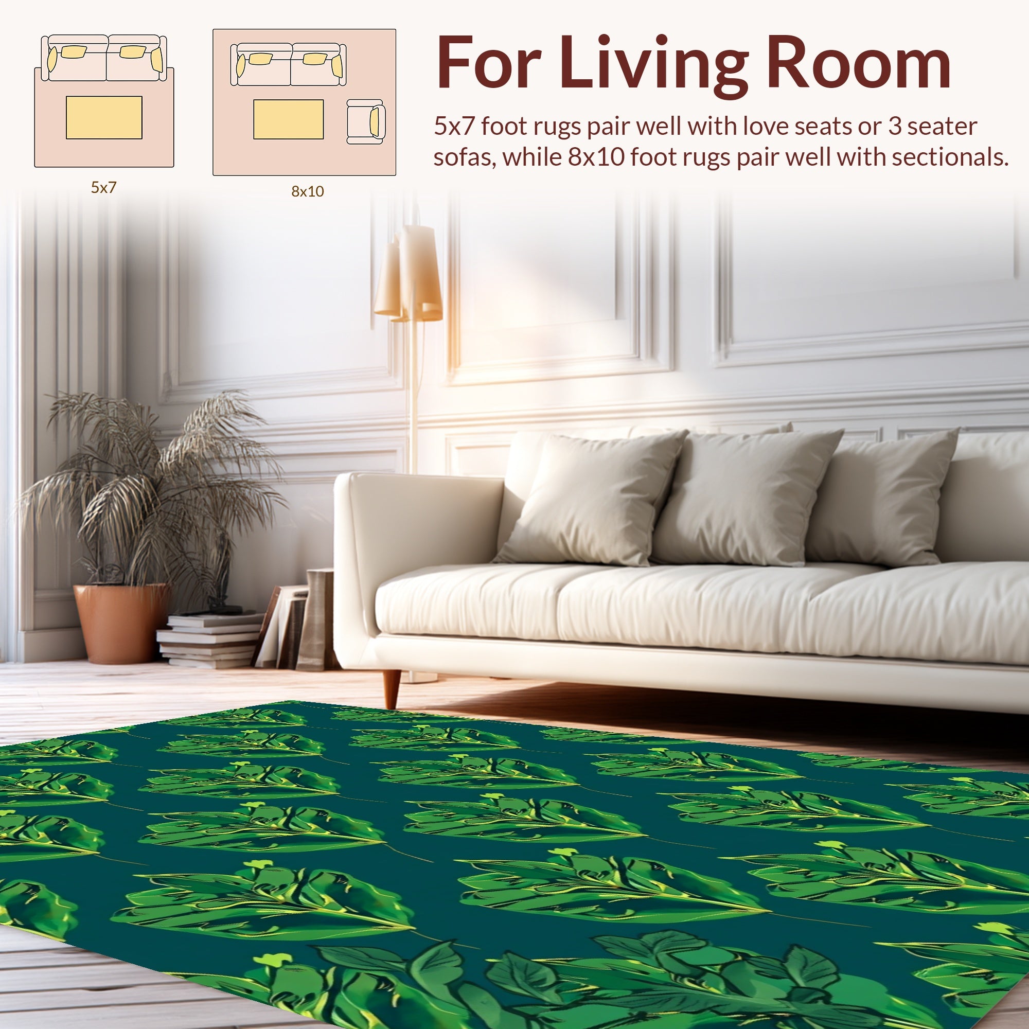 Emerald Leaf Pattern Design Rug