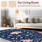 Pink Floral Art Nouveau Navy Rug