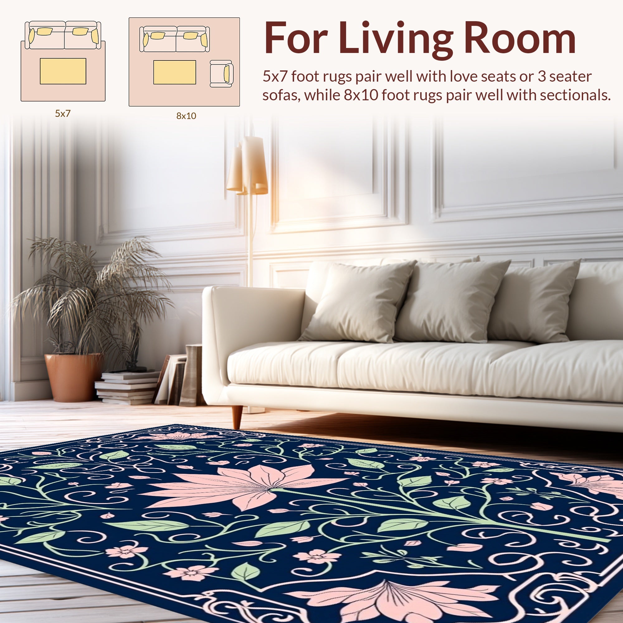 Pink Floral Art Nouveau Navy Rug