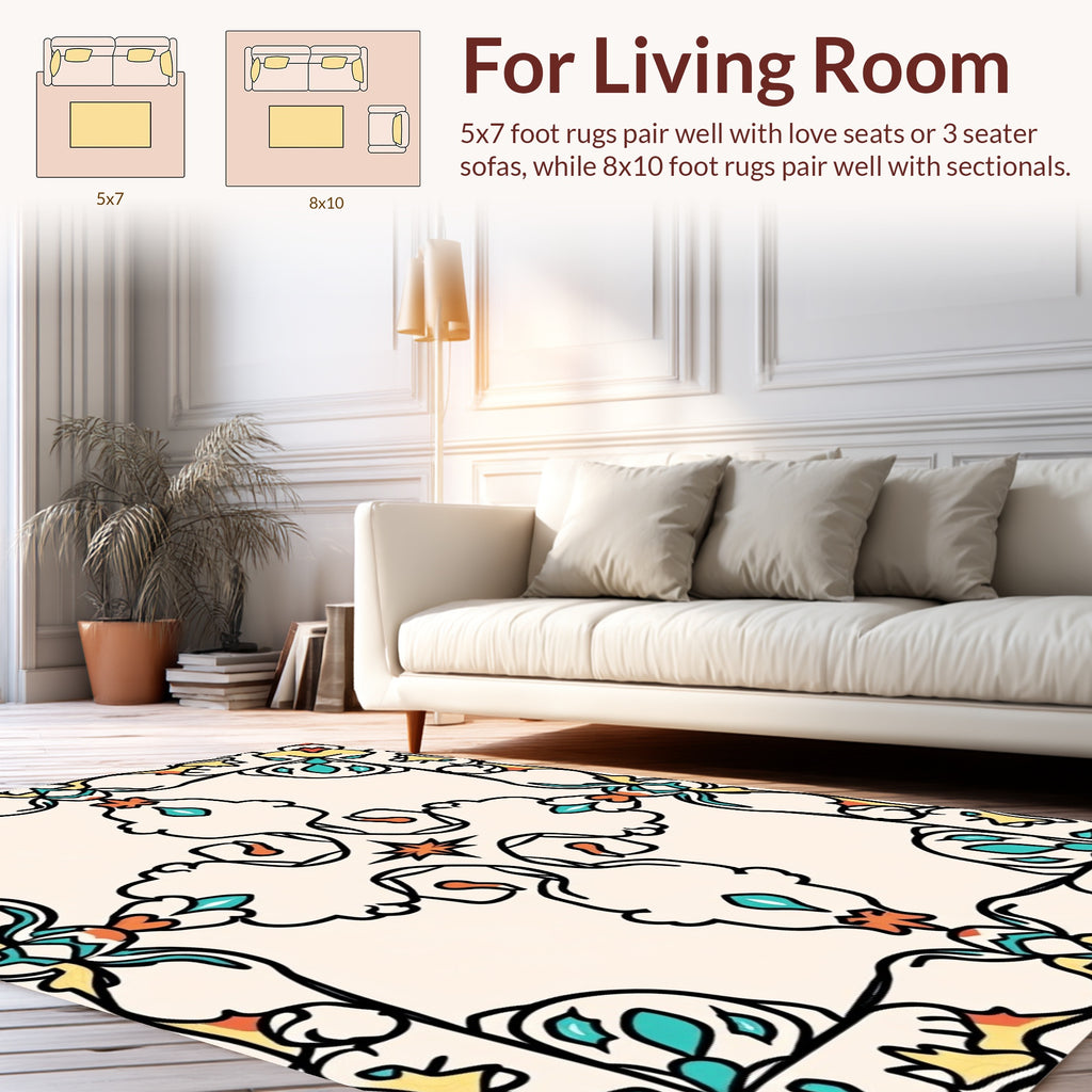 Ornate Teal And Yellow Floral Pattern Rug