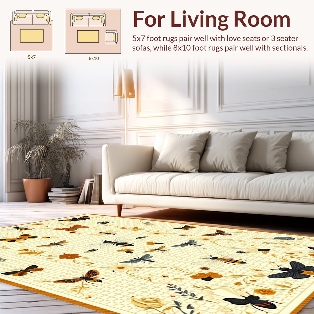 Whimsical Insect Floral Pattern Design Rug