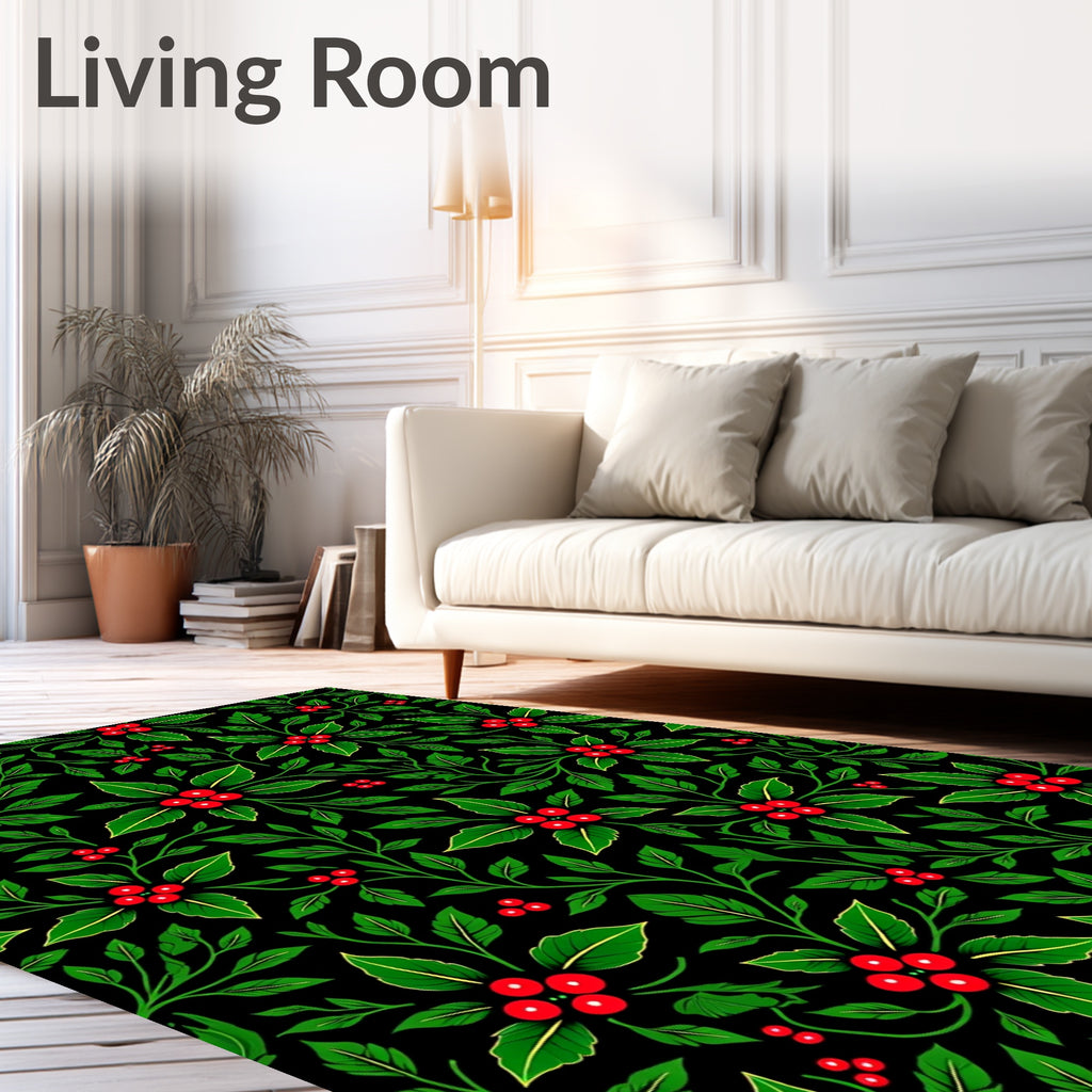 Festive Green Red Holly Botanical Rug