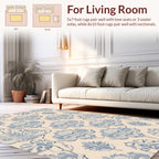 Pale Blue Cream Damask Floral Pattern Rug